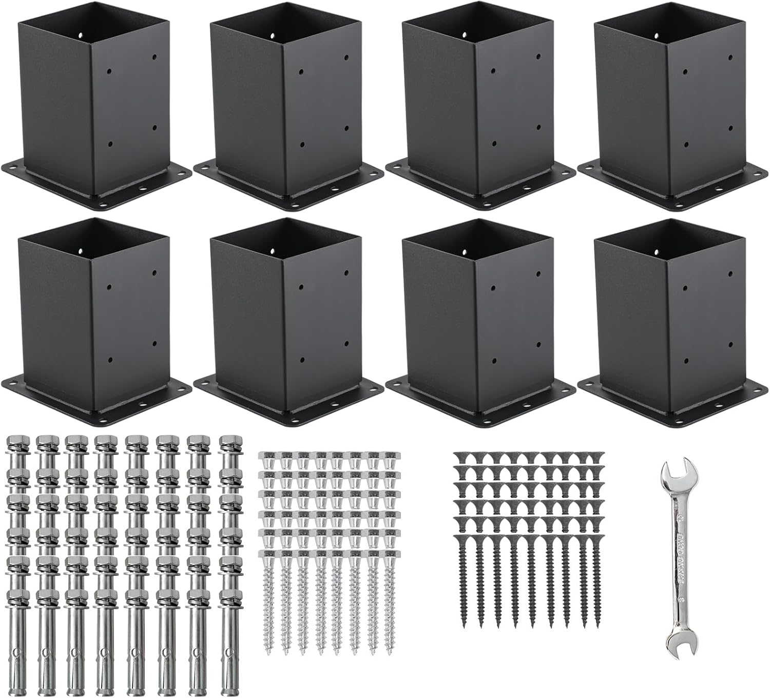 4x4 Post Base 8 Pcs, (Inner Size 3.6x3.6) Post Anchors, 13GA Thick Solid Steel & Black Powder Coated,Deck Post Brackets Support Deck Base Plate Pergola Brackets Fence Kit Mailbox Mount…