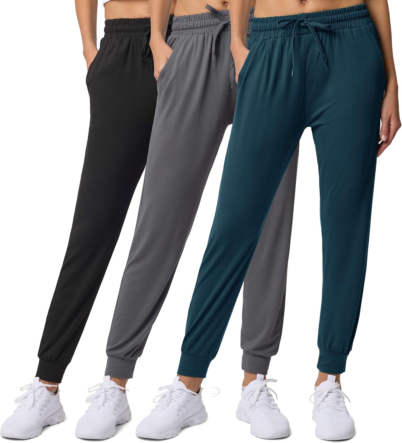 Real Essentials 3 Pack: Women's Ultra-Soft Lounge Joggers Sweatpants Athletic Yoga Pants with Pockets (Available in Plus)