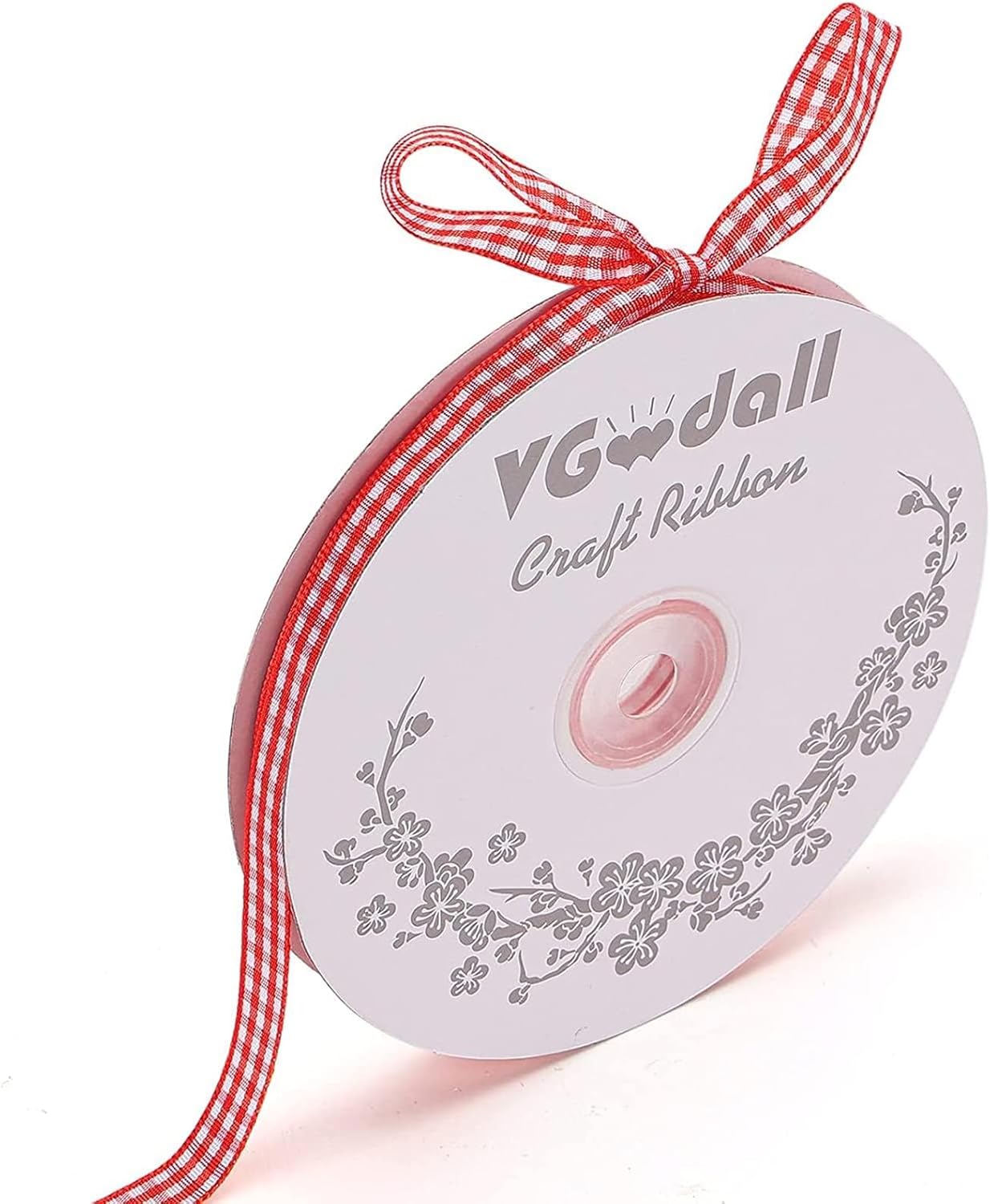 VGOODALL Red Gingham Ribbon, 3/8" x 50Yd Red and White Thin Crafts Ribbon Buffalo Checker Ribbons for Hair Accessories Picnic School and Birthday Gift Wrapping