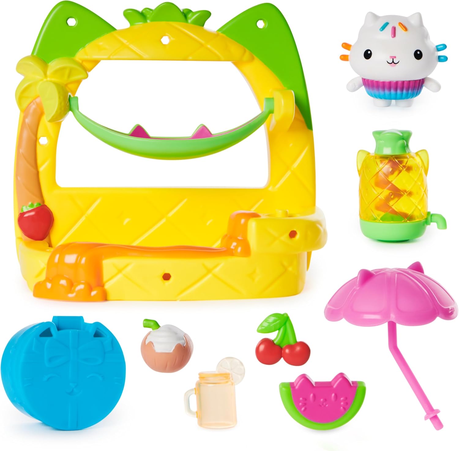 Gabby’s Dollhouse, Cakey’s Fruit Smoothie Balcony Playset, 8-Pcs with Toy Figures, Doll’s House Accessories and Sensory Play, Kids’ Toys for Girls and Boys 3+
