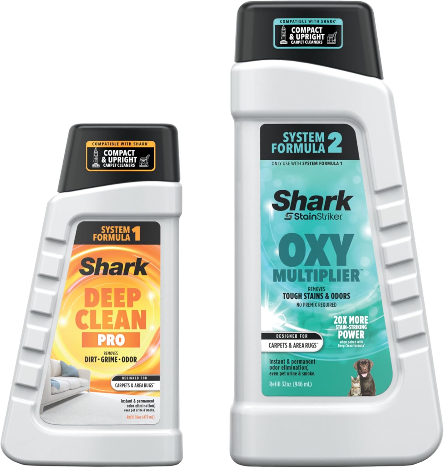 Shark StainStriker Pro Bundle for All Shark StainStriker Portable Cleaners, for Carpets & Area Rugs, Instantly Eliminates Odors, 32oz OXY Multiplier and 16oz Deep Clean Pro, PXCMBUNDLE