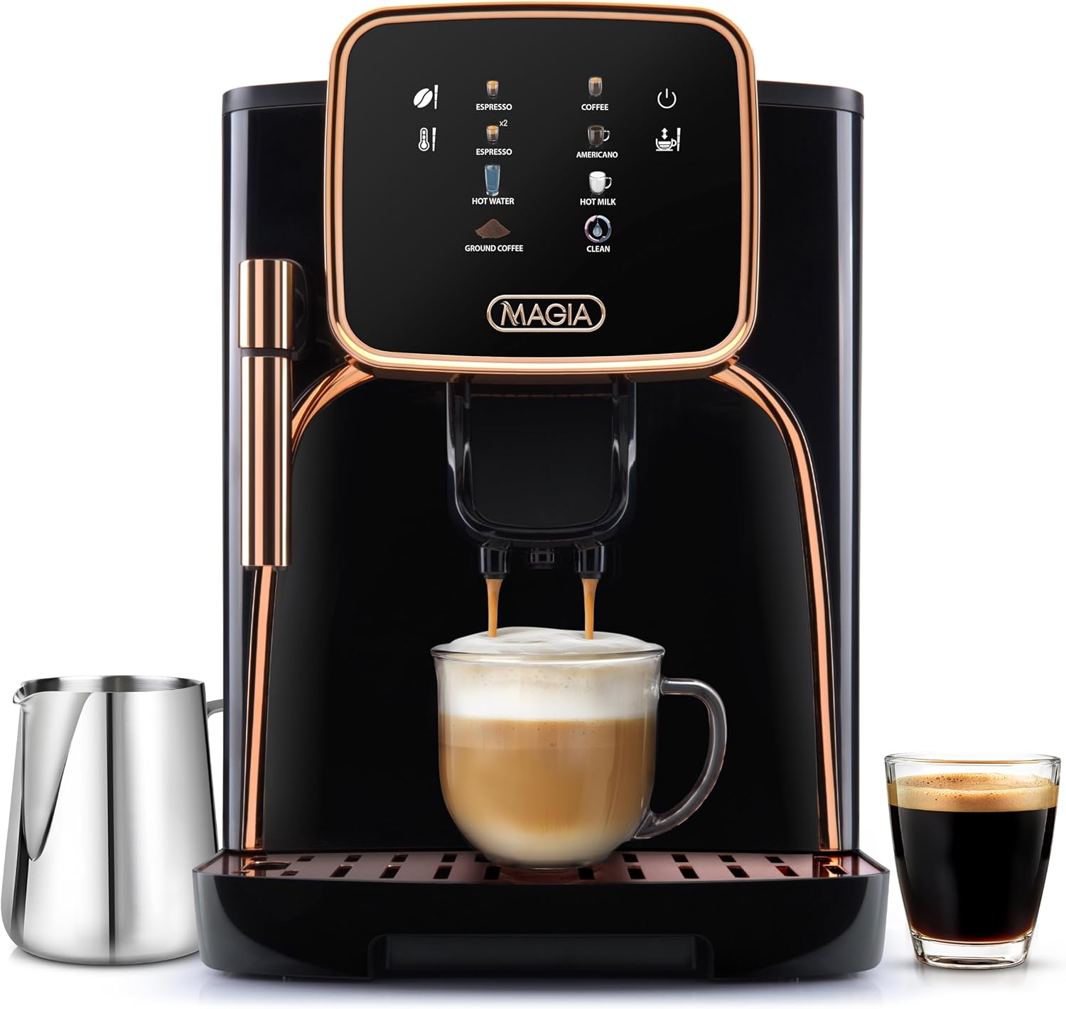 Zulay Kitchen Magia Clasica - Fully Automatic Espresso Machine With Grinder - Touch Screen Coffee Maker With One-Touch Operation - Milk Foam System For Latte, Cappuccino, Macchiato - Black Copper