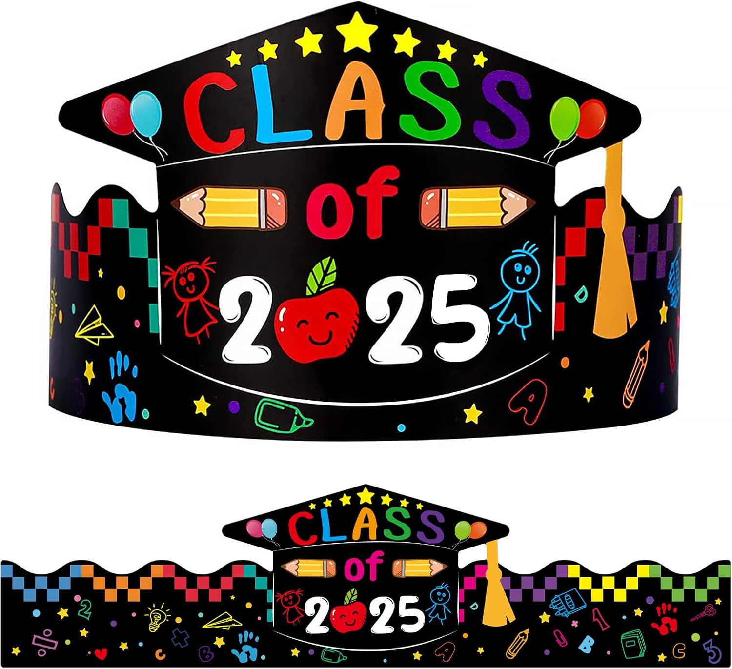 WaaHome Kids Preschool Graduation Paper Cap 2025-24pcs Adjustable Kindergarten Graduation Hats Pre-K Grad Headbands for Children Students, Party Decorations Gifts