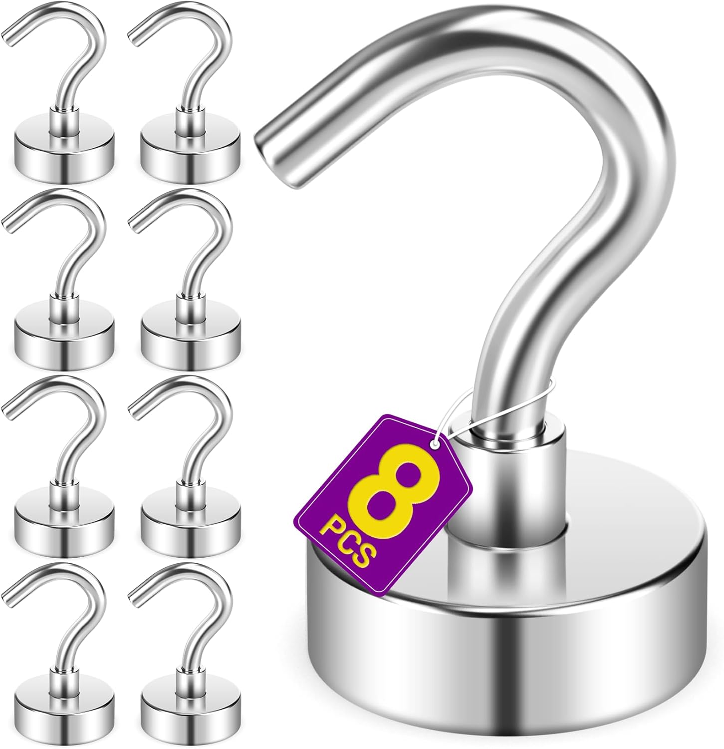 8 Pack Magnetic Hooks for Cruise Cabins, 35 LB Neodymium Magnets with Hooks, Heavy Duty Magnet Hooks for Hanging, Cruise Essentials 2026, Kitchen, Office, Curtains, Fridge, Mug Hanger(Silver)