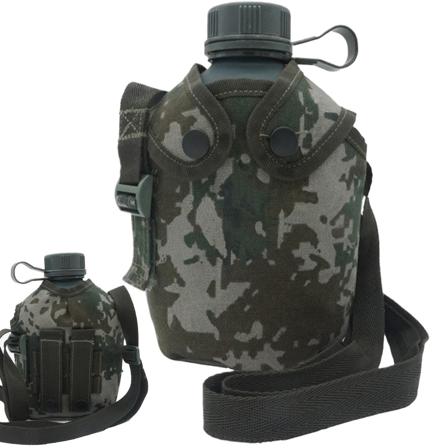 FANGZ Army Water Canteen | Camping Hiking Hydration Canteens With Camouflage Cover,With Strap Hiking Hydration Flasks, Insulated Beverage Containers, 1L, Canteen Cup, For Hiking