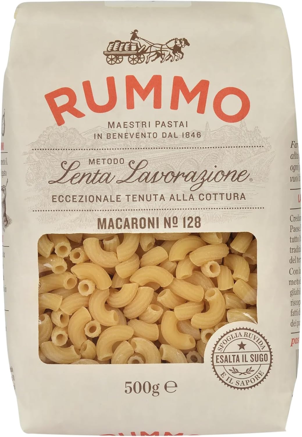 Rummo Macaroni Elbows No.128 – Authentic Italian Pasta, Premium Quality in a Short Tubular Shape, 500 g (Pack of 1)