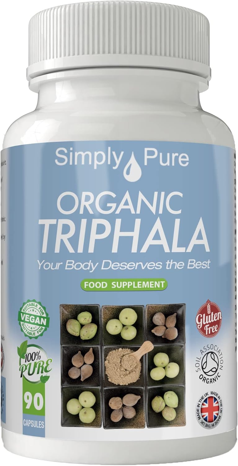 Simply Pure Organic Triphala | Digestive Tonic & Purifier | 500mg Capsules x 90 | 100% Pure Soil Association Certified | Gluten Free | GM Free | Vegan