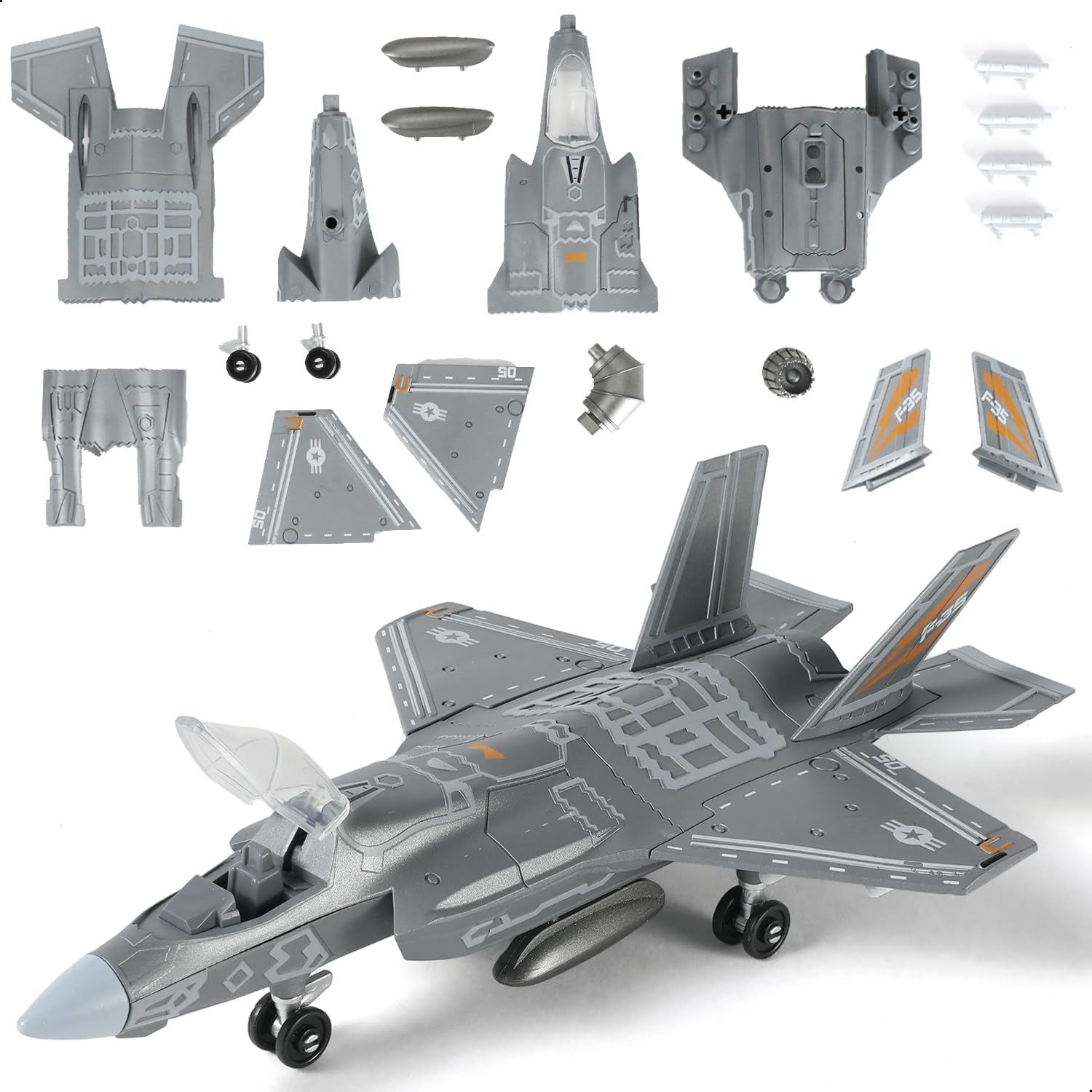 1:72 Scale F-35 Fighter Jet Quick Build Model Kit Plastic Millitary F35 Airplane Toy Assembly Aircraft Model with Stand Gift for Kids (27 Pieces)
