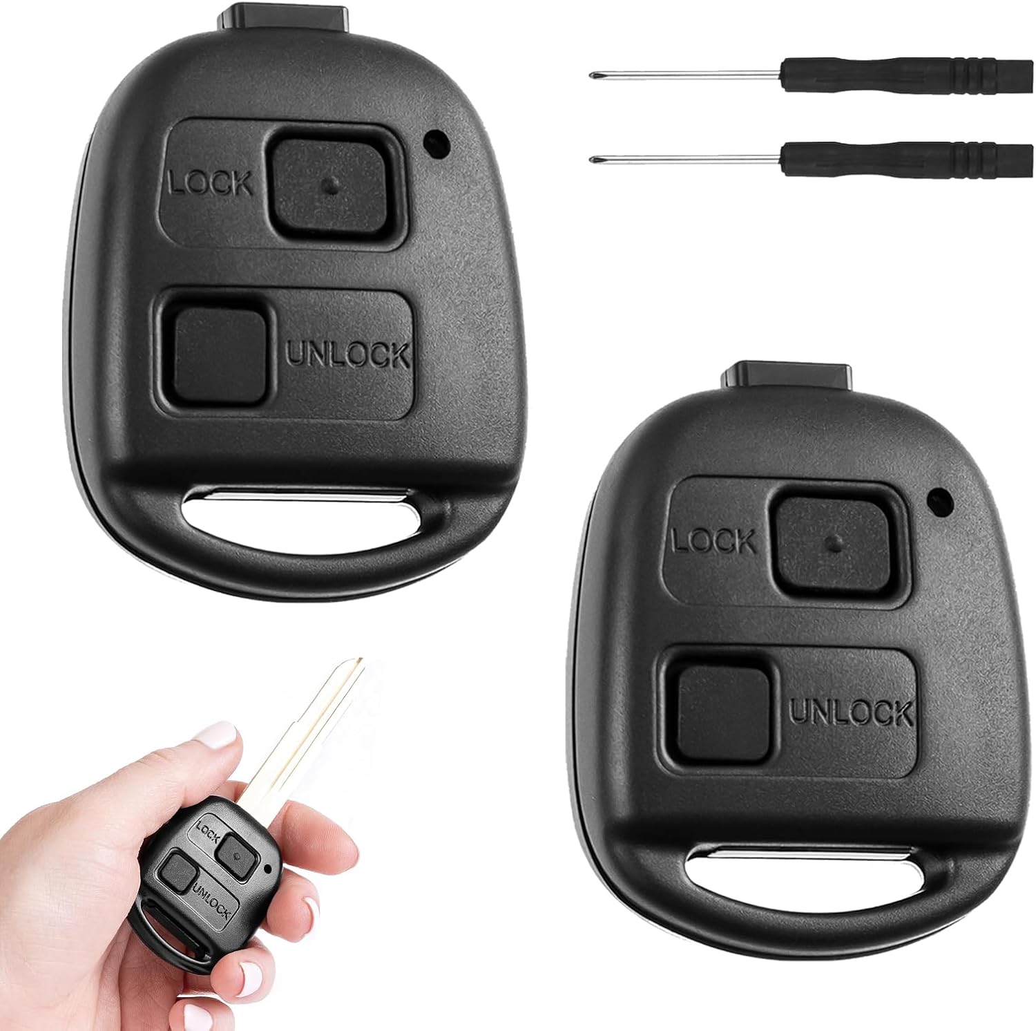 2 Button Car Key Fob Cover Replacement for Toyota, Car Key Fob Case for Toyota Yaris, Corolla, RAV4, Auris, Avensis, Camry, Tundra, Avalon and More, Durable Remote Key Fob Cover with Rubber Pads