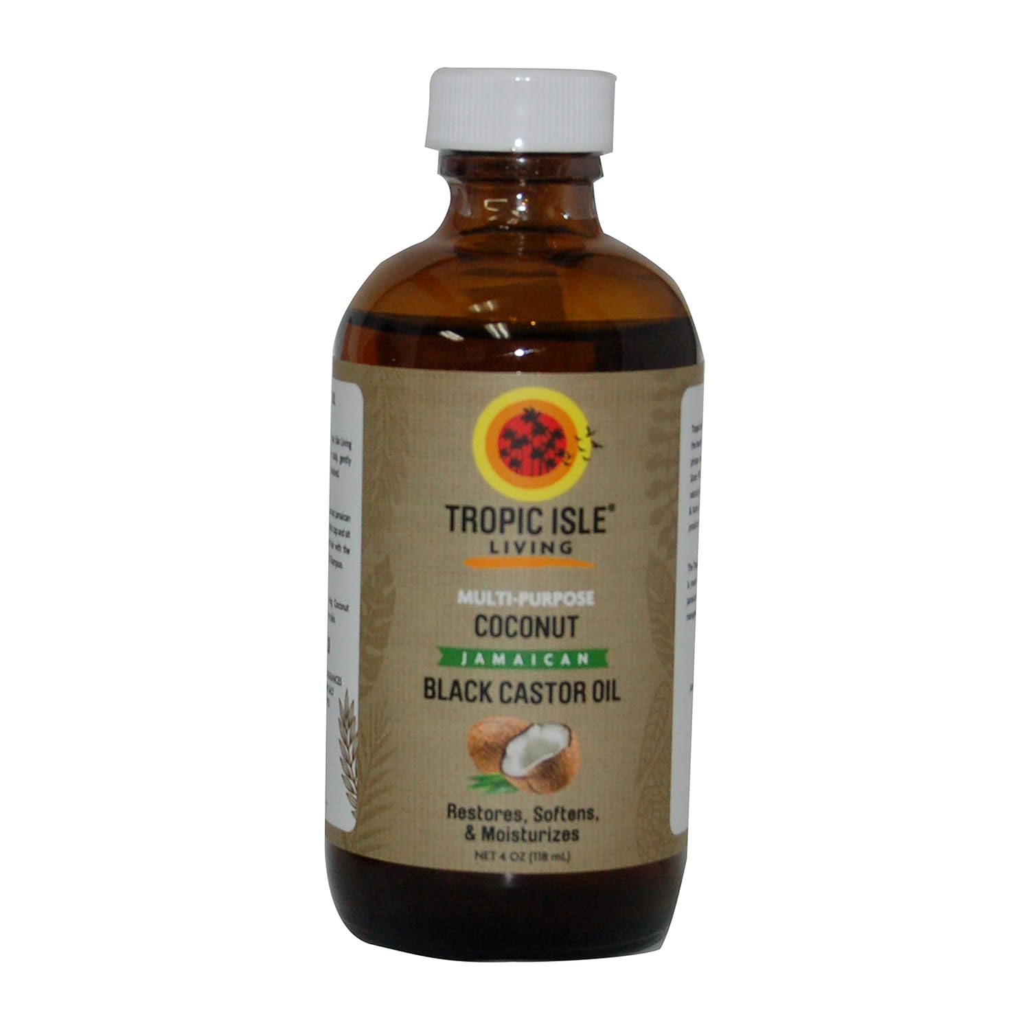 Tropic Isle Living Herbal Collection Jamaican Black Castor Oil (Coconut) 4oz | Conditioning Oil for Hair & Skin | Hydrates, Restores, and Softens | Vegan, Paraben-Free, Hexane-Free, and Cruelty-Free