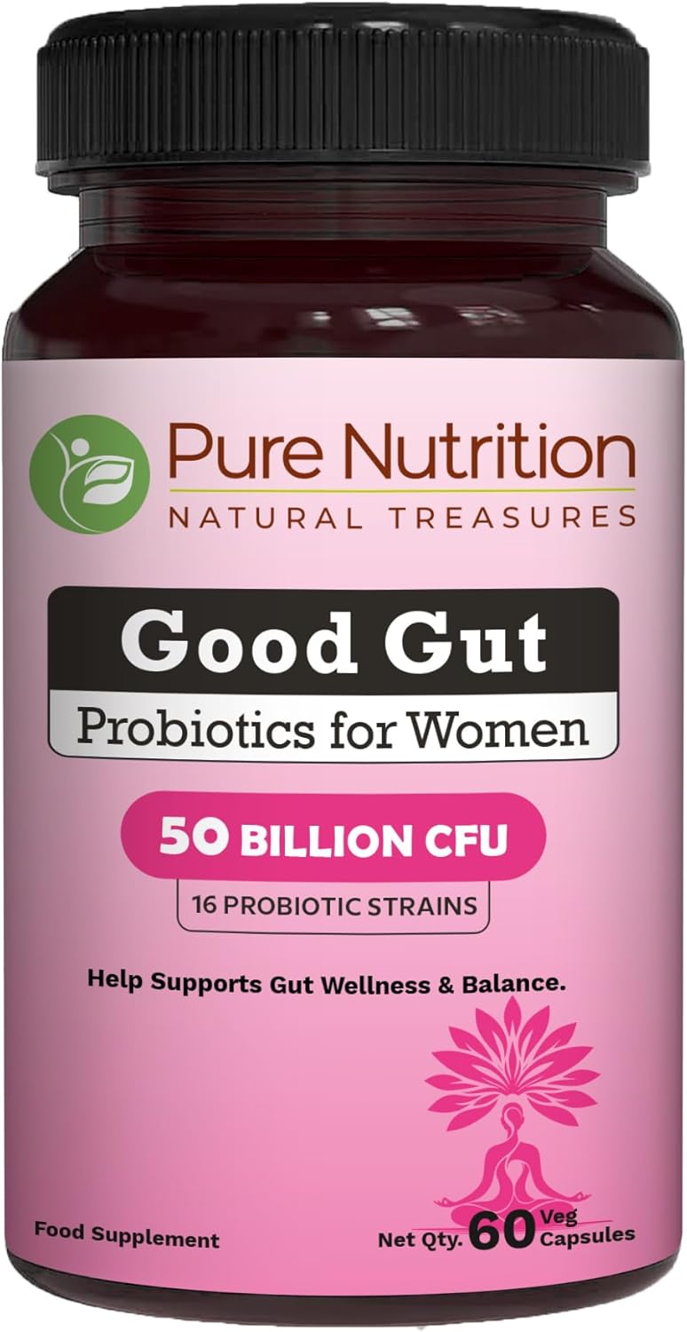 Pure Nutrition Good Gut Women's Probiotics 50 Billion CFU, 16 Strains | 60 Caps | Probiotics for Women with Organic Prebiotic Blend | Once Daily | Non GMO | Gluten Free