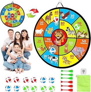 Dart Board for Kids - 29" Double-Sided Velcro Dart Board, Board Games with Sticky Balls and Darts, Indoor/Outdoor Party Game Toys, Birthday Gifts for 3 4 5 6 7 8 9 10 11 12 Year Old Boys Girls