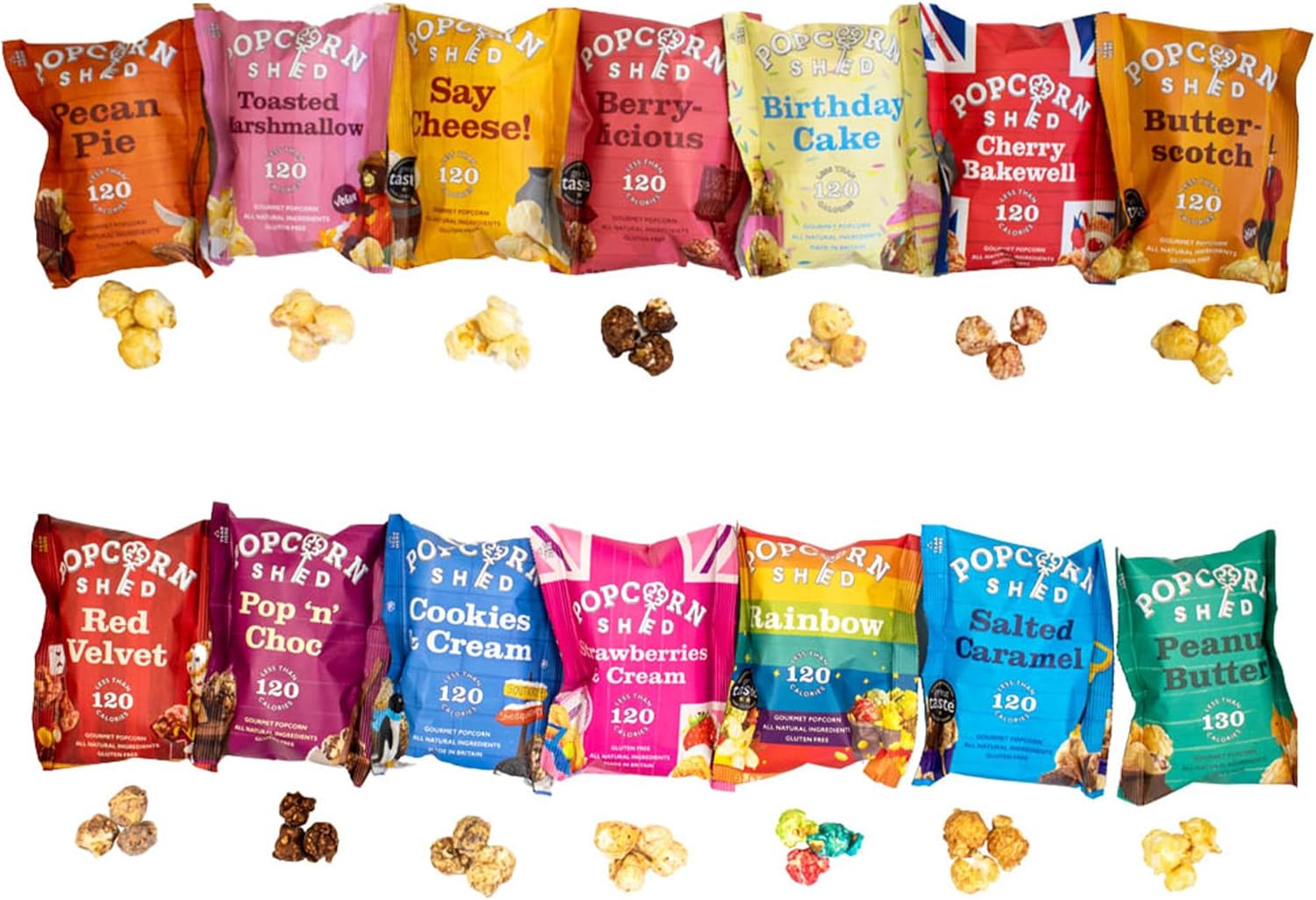 Popcorn Shed Mixed Variety Pack (14 Different Flavours) - Gourmet Popcorn Variety Pack, Sweet, Savoury & Cheesy Popcorn Flavours, Easy & Low Calorie Snack, Perfect for Parties, Movie Nights & Gifting