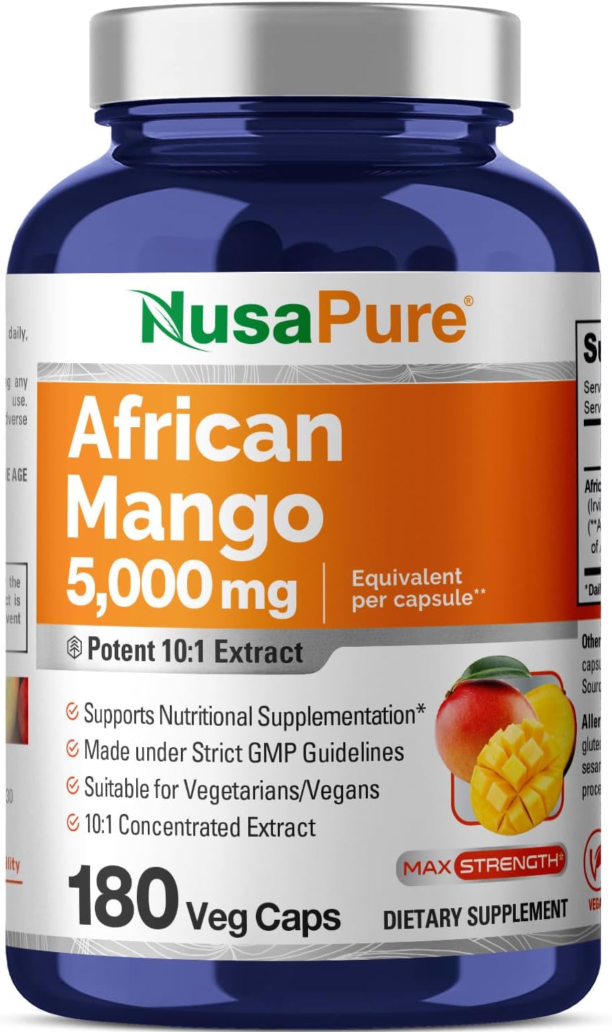 NusaPure African Mango Extract 5,000 mg per Veggie Caps 180 Capsules (Non-GMO, Vegan)