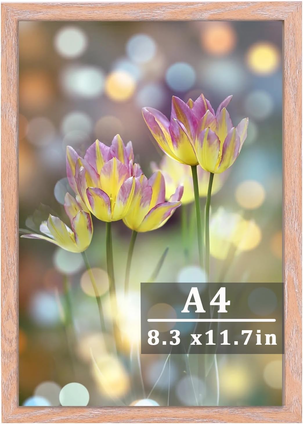 A4 Frame Picture Frames Wooden Photo Frame with Stand Tabletop or Wall Hanging Wall Mount 21 x 29.7cm For Poster Frame Desk Certificate Displaying (Light Oak)