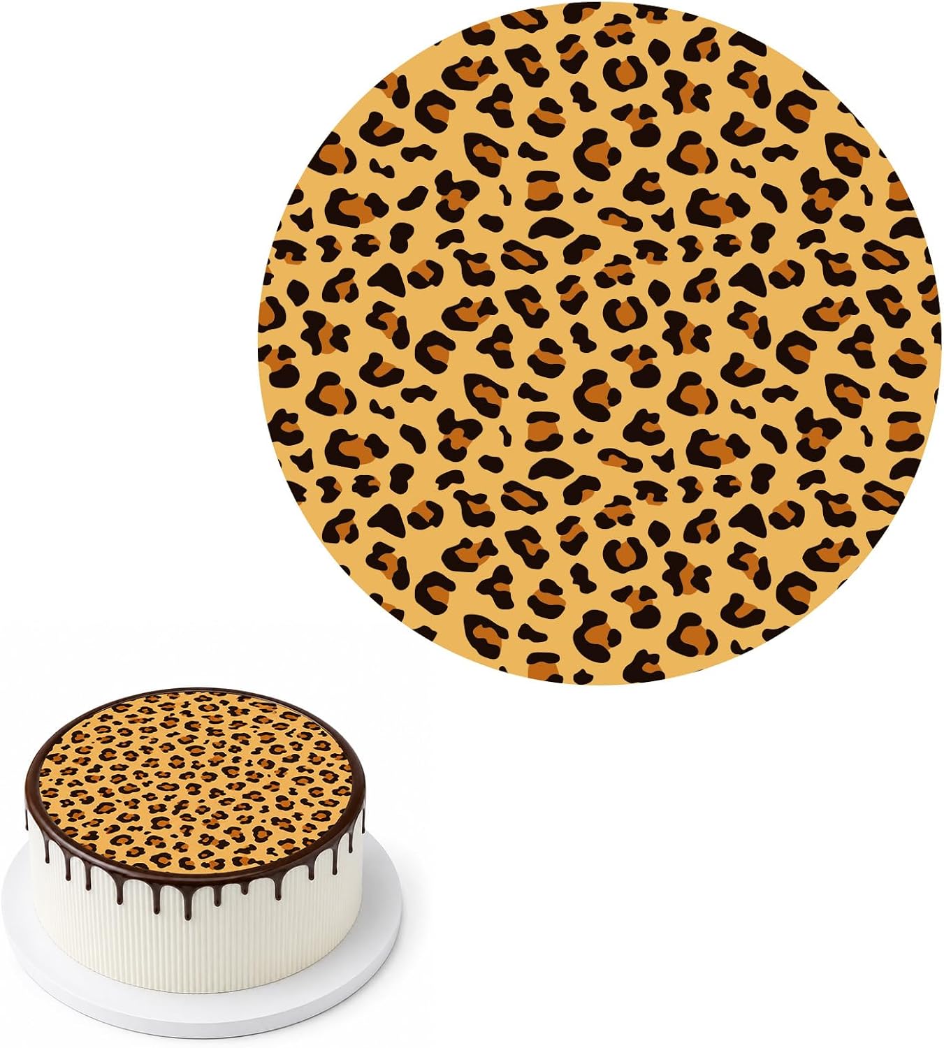 Leopard Print Edible Cake Topper, Round Glutinous Rice Paper Cheetah Print Edible Pictures for 5.5 Inch & Larger Cakes Wild Animal Theme Custom Decoration for Birthday Party Wrap Supplies