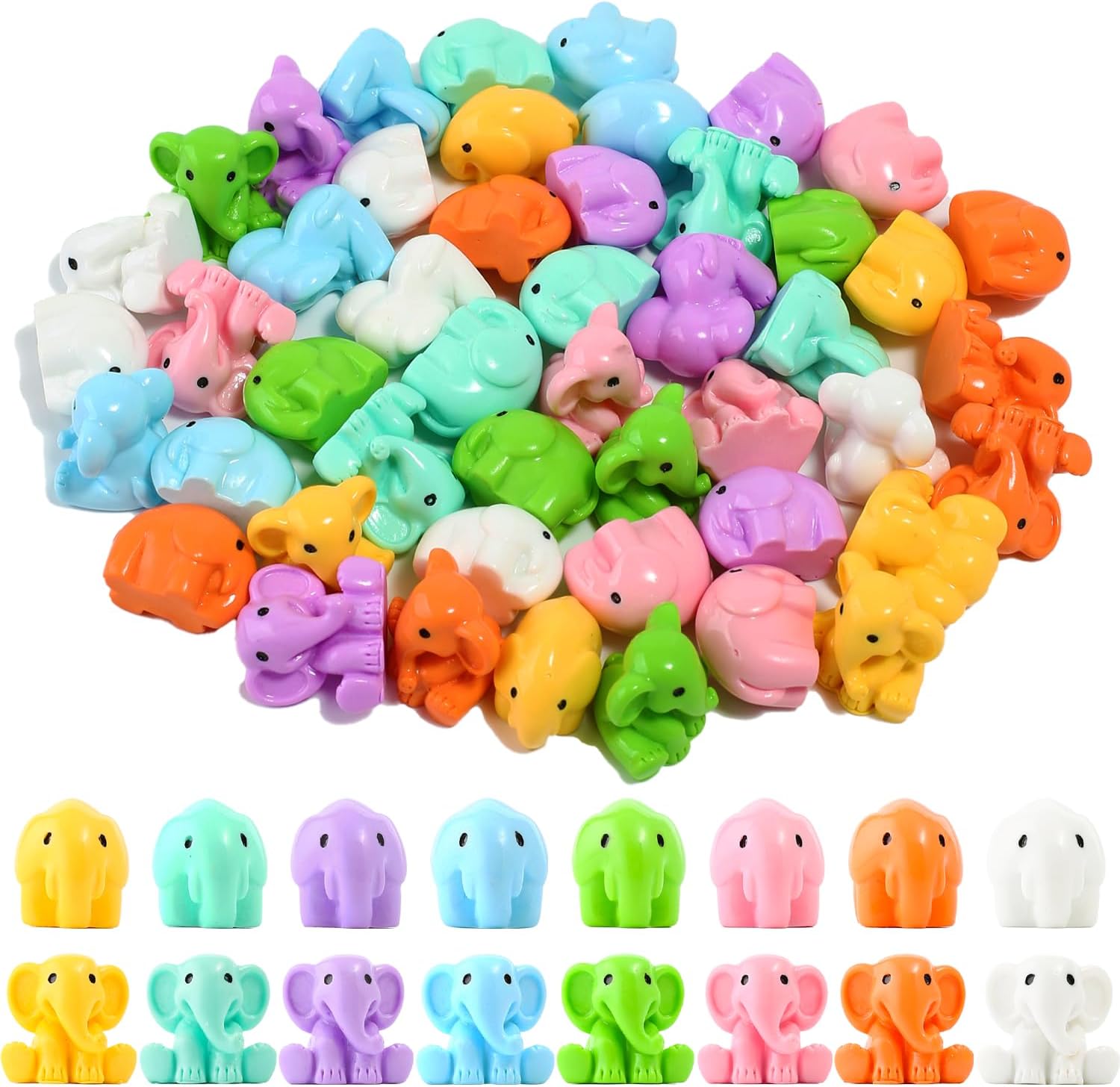 48 Pieces Small Elephant Figurine, 8 Colors Miniature Animal Figurines Tiny Resin Elephants to Hide for Landscape Garden DIY Craft Home Decor