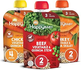 Happy Baby Organics Savory Blends Stage 3 Baby Food Puree, Meats & Veggies 3 Flavor Variety Pack (Pack of 8)