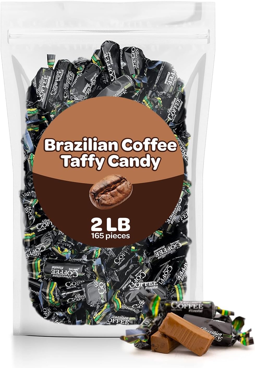 Funtasty Brazilian Coffee Flavored Taffy Candy, Individually Wrapped, Bulk Pack 2 Pounds