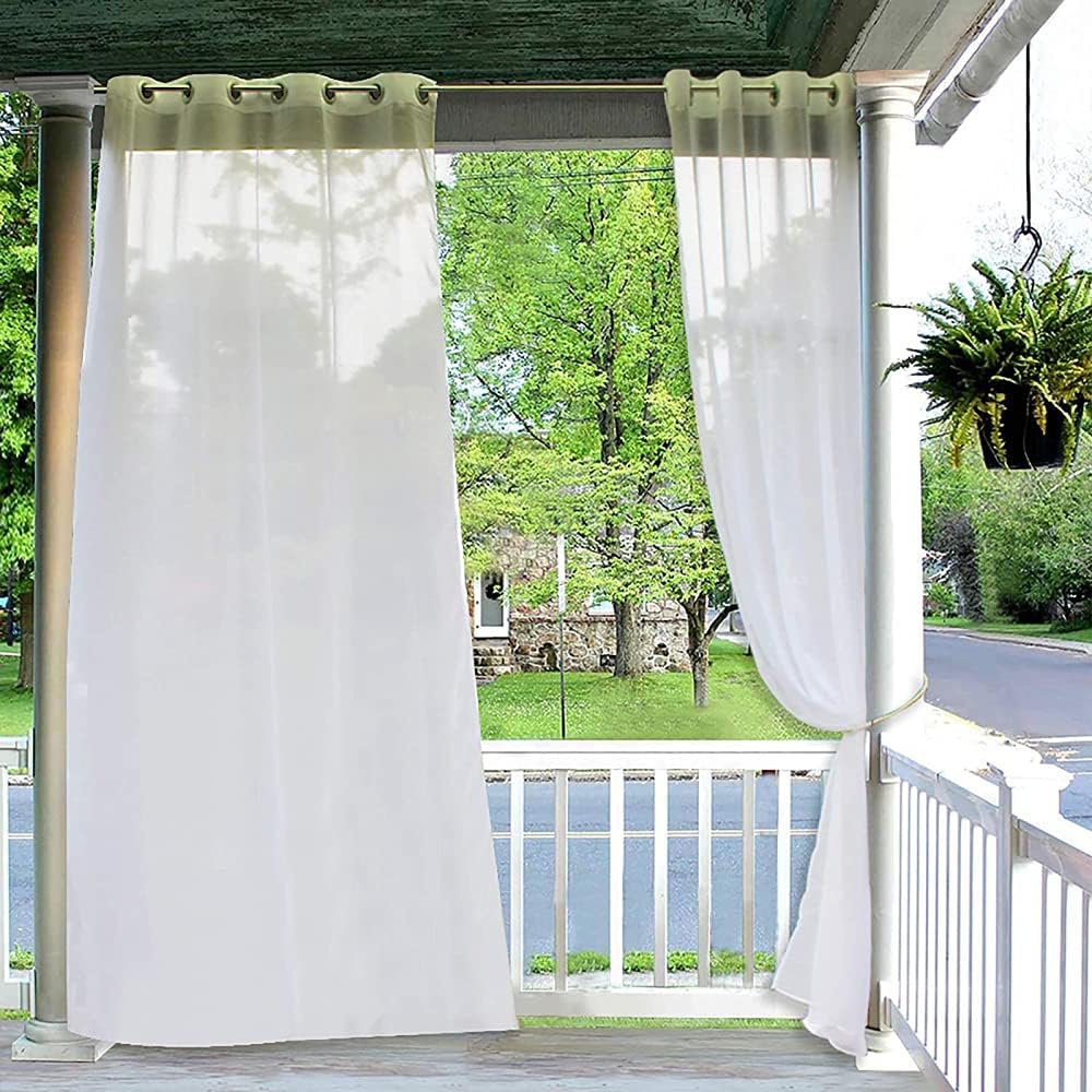 YIHANGG 2 Pieces Outdoor Curtain Tulle for Porch, White Sheer Outdoor Curtain for Patio, Waterproof Privacy Drape for Light Filtering,W52xL84inch(132 * 213cm)