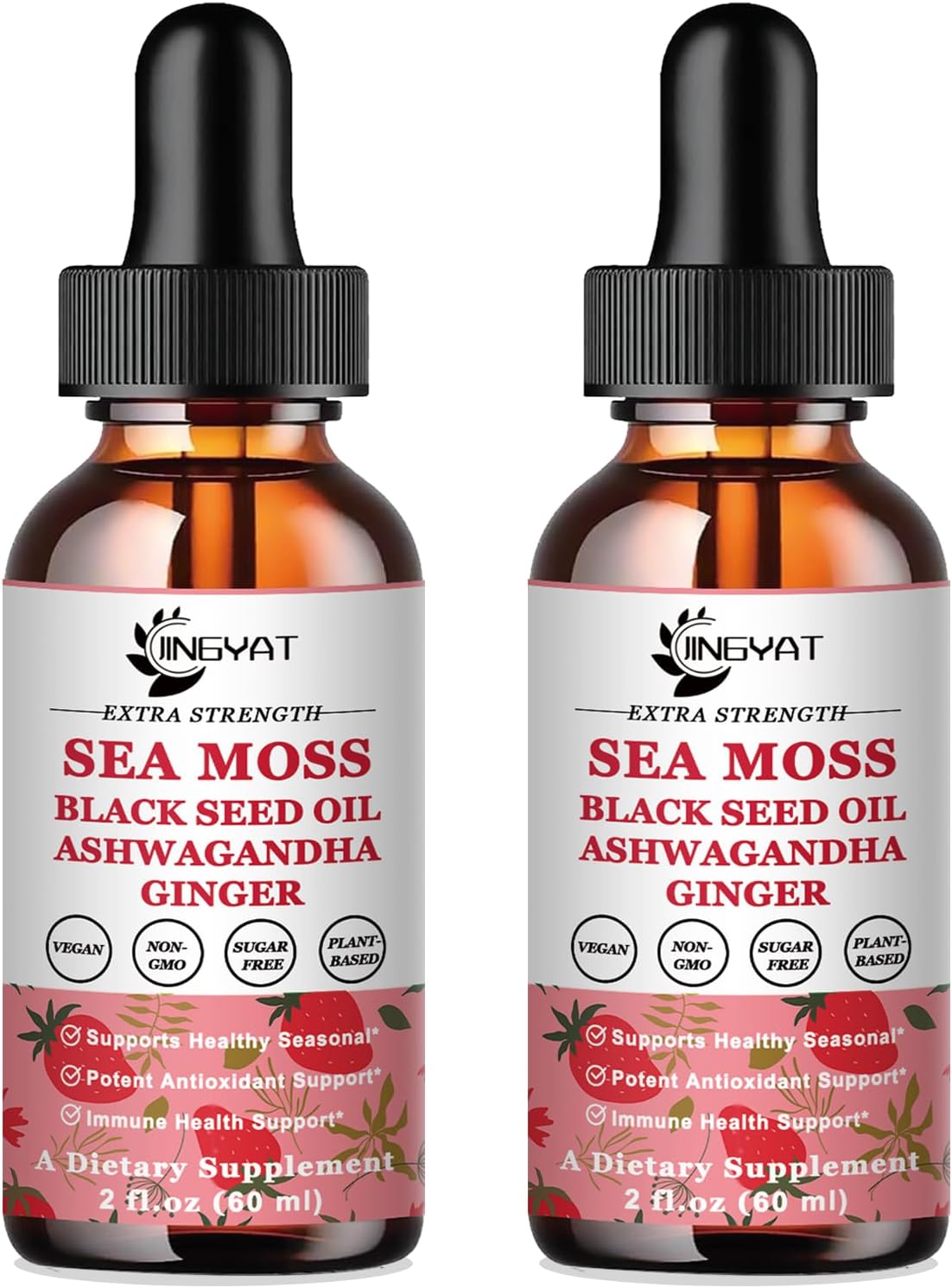 (2 Pack) Sea Moss Black Seed Oil Ashwagandha Ginger Liquid Drops, Rich in Vitamins with Burdock Root, Bladderwrack, Vegan Irish Sea Moss, 6X Stronger Than Pills & Capsules