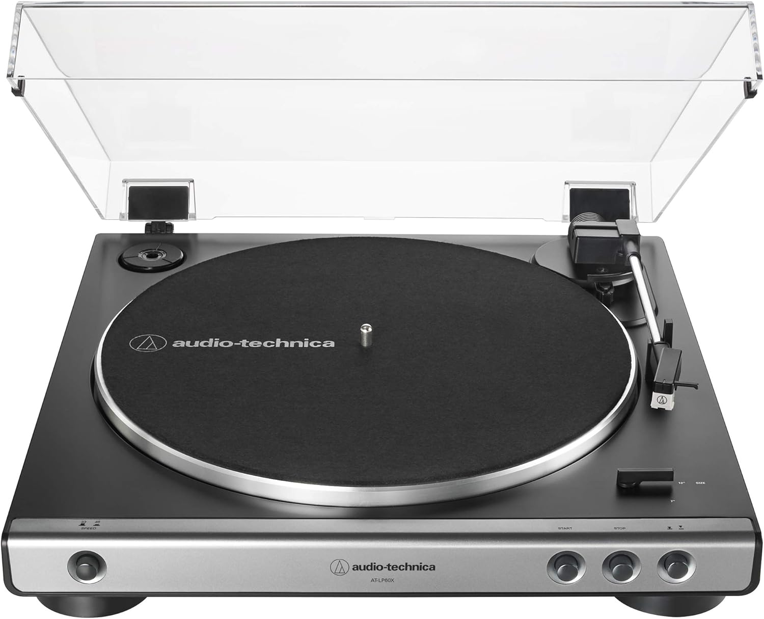 Audio-Technica At-LP60X-GM Fully Automatic Belt-Drive Stereo Turntable, Gunmetal/Black, Hi-Fidelity, Plays 33 -1/3 and 45 RPM Vinyl Records, Dust Cover, Anti-Resonance, Die-Cast Aluminum Platter
