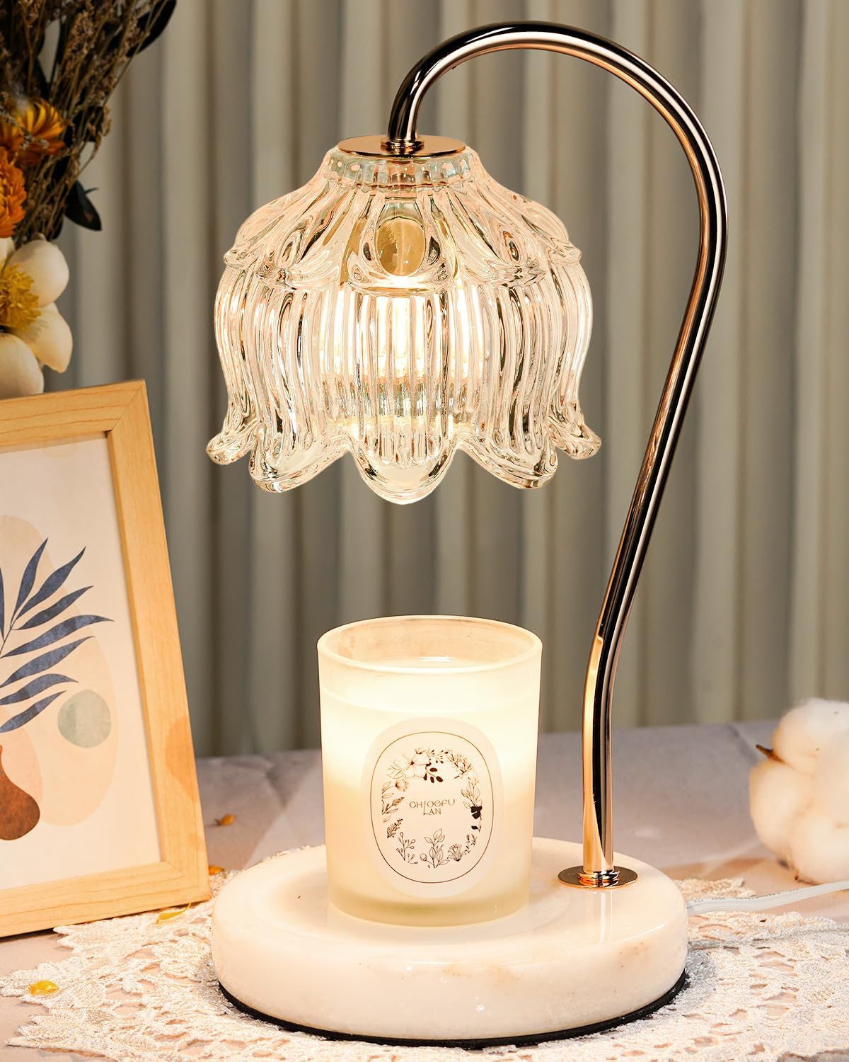 Funistree Candle Warmer Lamp with Timer & Dimmable, Candle Warming Lamp, Christmas Birthday Gifts for Women Mom, House Warming Gifts New Home Marble Base Wax Melt Warmer for Jar Candles