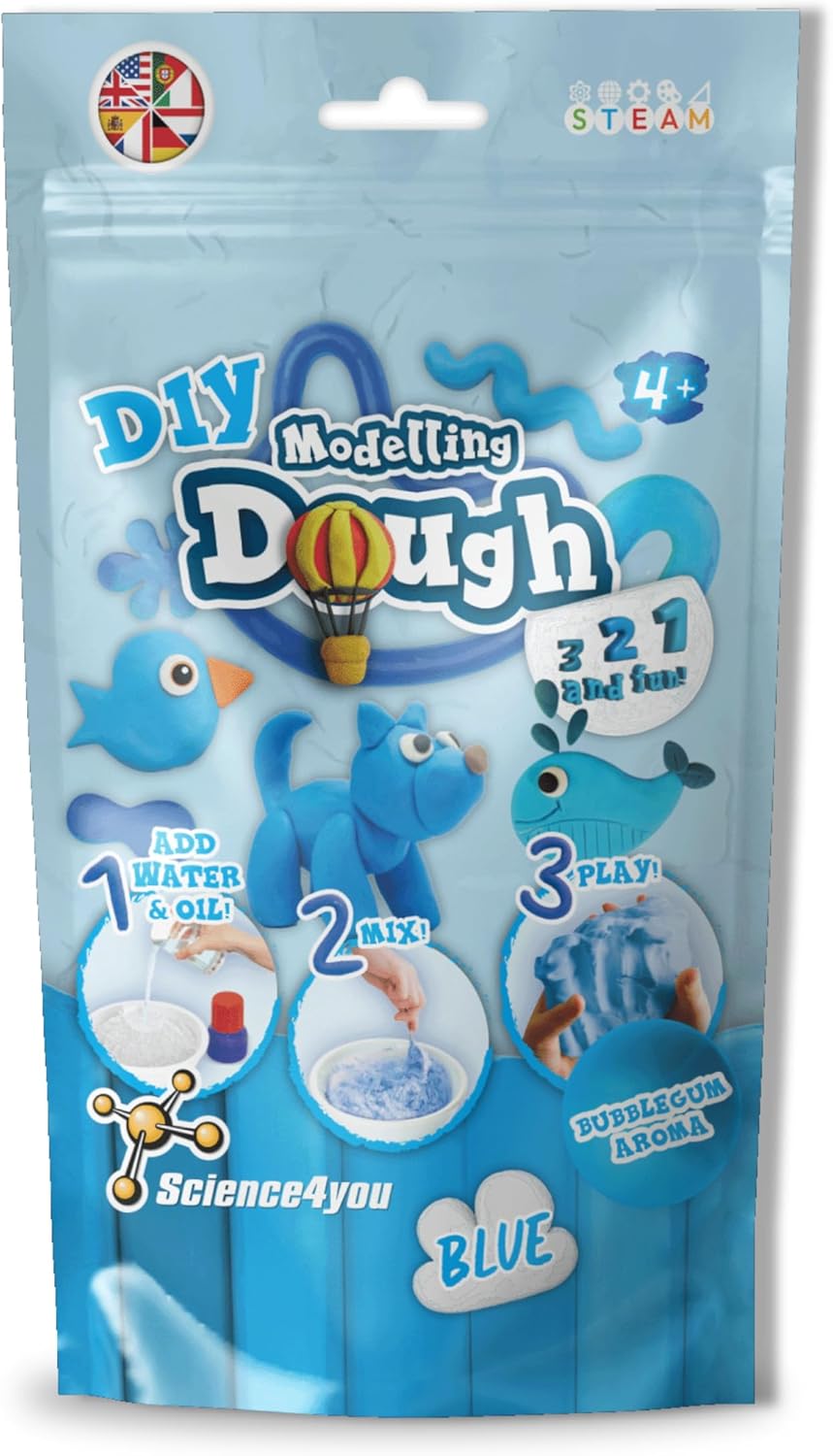 Science4you Modelling Dough – Modelling Clay Craft Kit for Kids, Make your own Scented Play Dough Soft & Dry, Blue Plasticine, Creative Toy Gift for Boys & Girls Age 4 5 6 7 8+