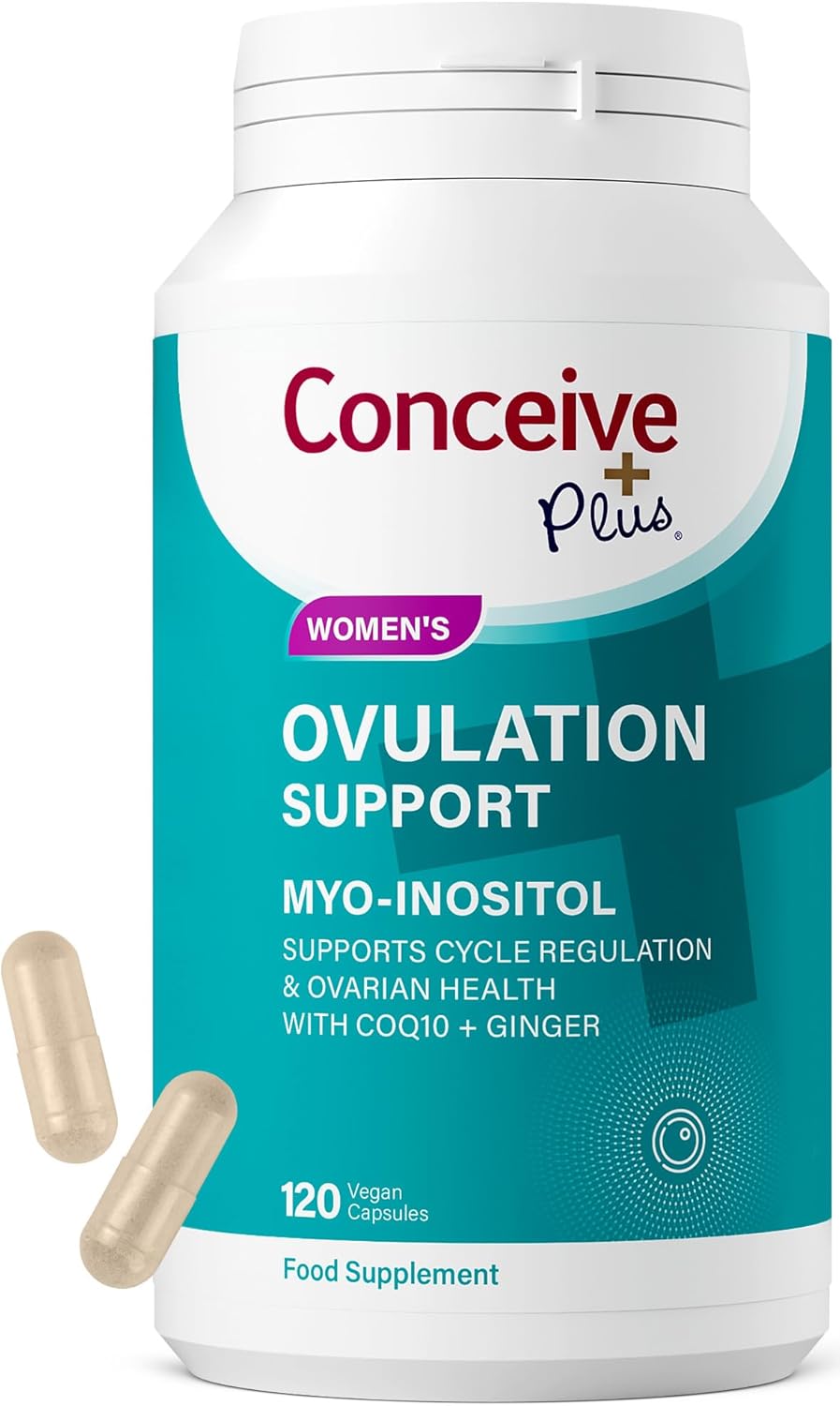 Conceive Plus Ovulation Support - PCOS Supplement for Fertility, Myo-Inositol & D-Chiro Inositol, Folate, Ginger and CoQ10 - Ovulation Supplement, Hormone Balance for Women - 120 Capsules