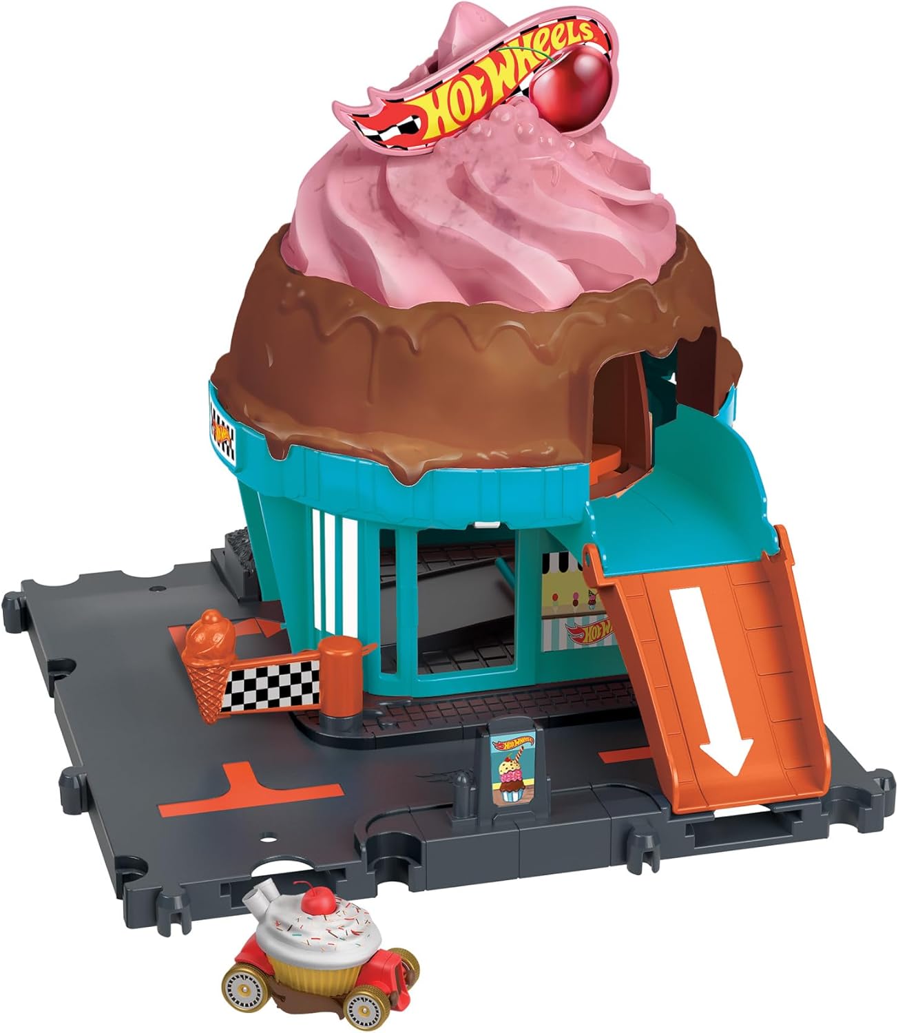 Hot Wheels Let's Race Netflix - City Track Set with 1 Hot Wheels Car, Track Play that Connects to Other Sets, Ice Cream Shop Playset, HTN77
