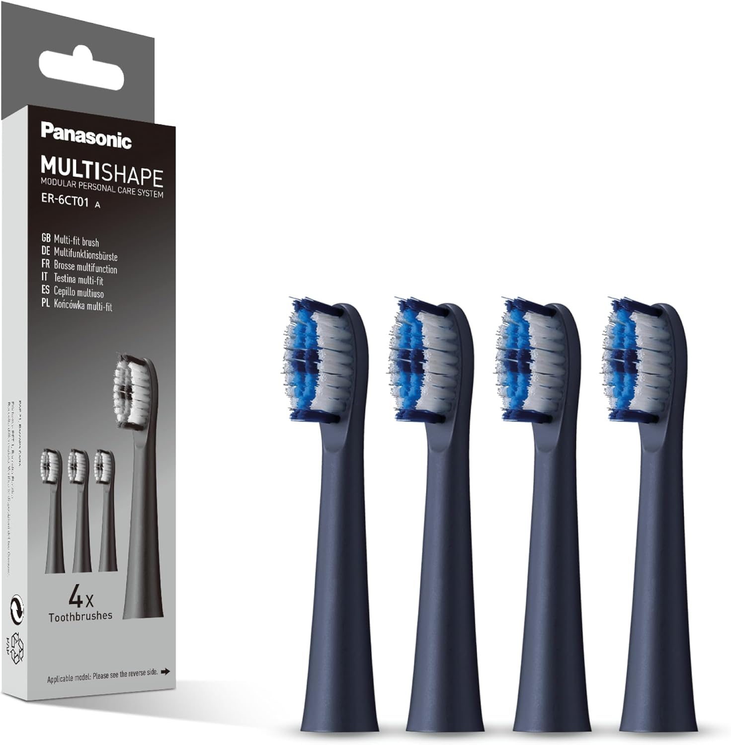 Panasonic ER-6CT01 Wet and Dry Electric Toothbrush Head Replacement with Multi-fit Brush (x4), Compatible with MULTISHAPE Modular Personal Care System