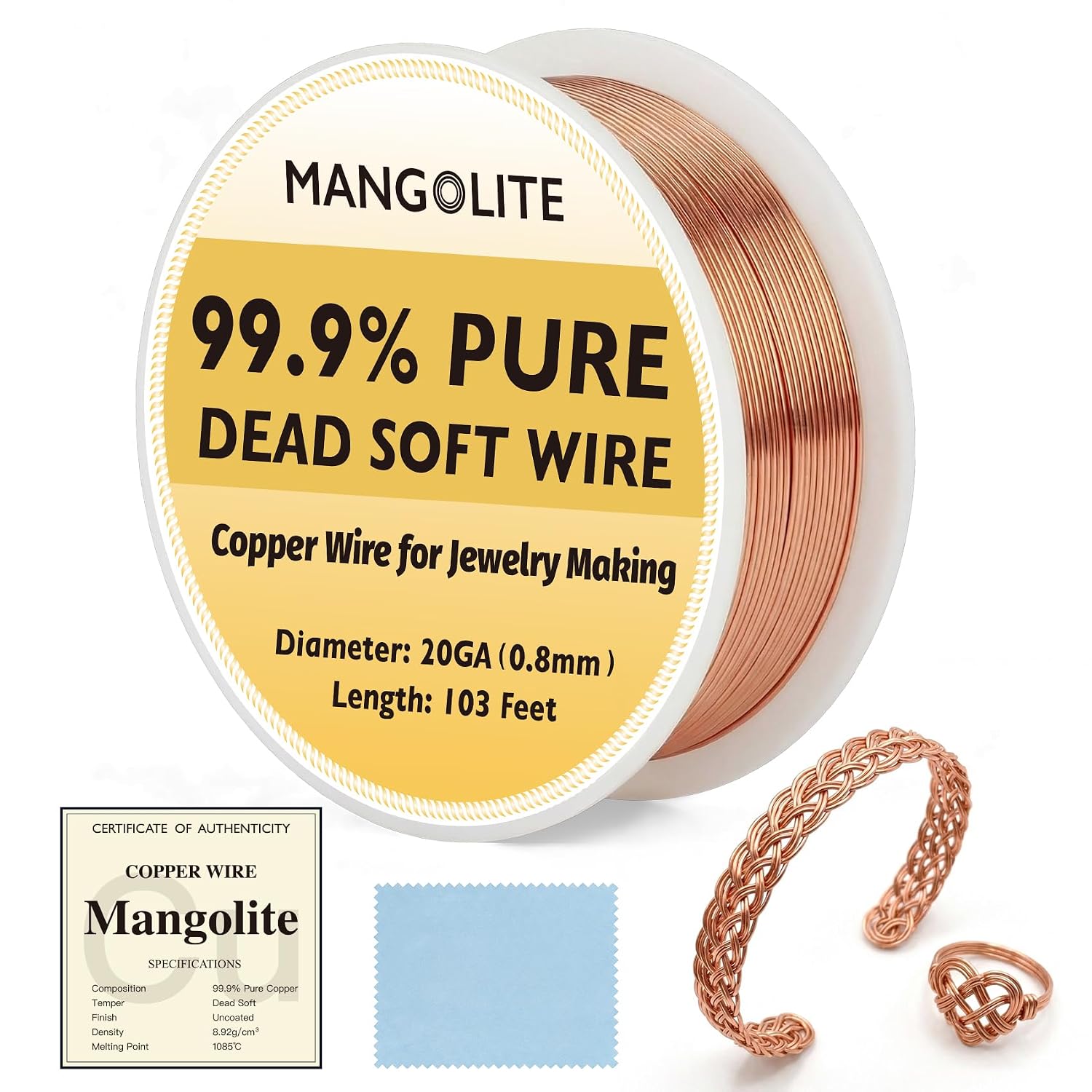 20 Gauge/0.8mm Copper Wire for Jewelry Making, Gardening & Electroculture