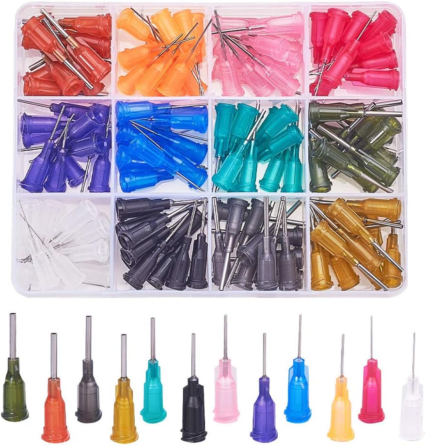 BENECREAT 144PCS 0.5 Inch 12 Different Gauge Blunt Tip Syringe Needles Dispensing Needle with Lure Lock for Refilling E-Liquid Inks and Syringes