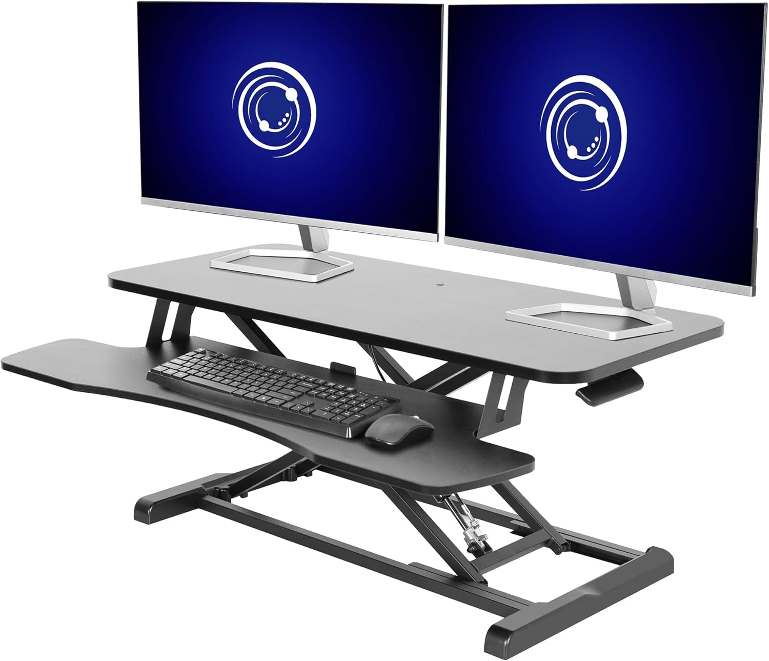 VIVO 91cm Desk Converter, K Series, Height Adjustable Sit to Stand Riser, Dual Monitor and Laptop Workstation with Wide Keyboard Tray, Black, DESK-V036KB