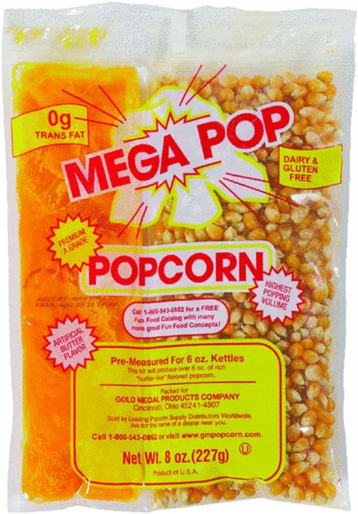Gold Medal 2611432 Gold Medal Mega Pop Popcorn Butter 8 Oz. 36/Carton (2836)