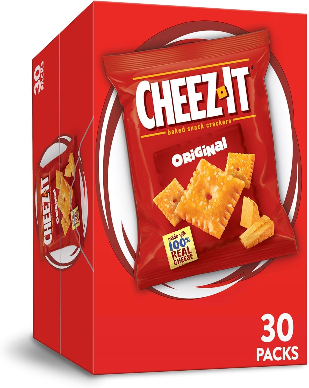 Cheez-It Original Cheese Crackers - School Lunch Food, Baked Snack, Single Serve, 1 oz (28 g) Bag (Pack of 30)