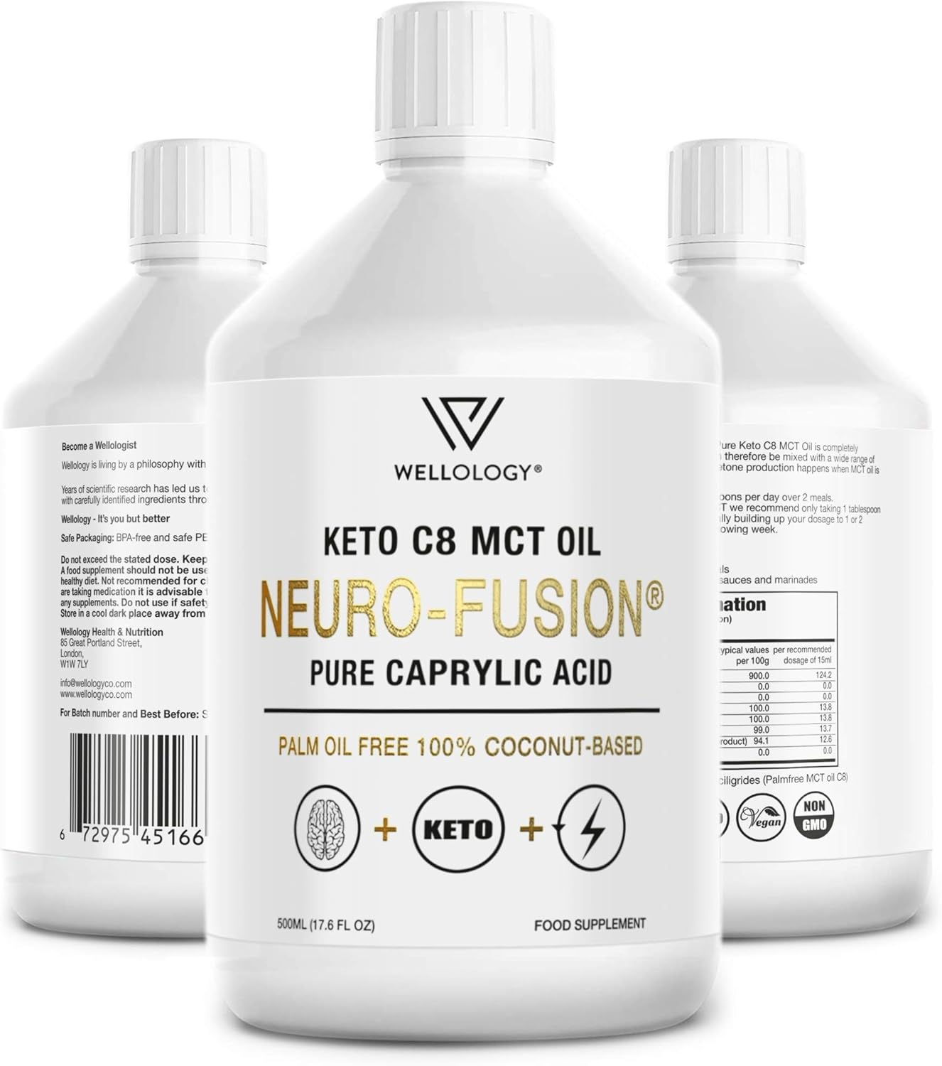 Keto C8 MCT Oil - Pure C8 Caprylic Acid not C10 - Make MCT Oil Ketogenic Bulletproof Coffee - Energy Boosting Ketones - Low Carb Keto Food - MCT Oil, Vegan - 500ml by Wellology