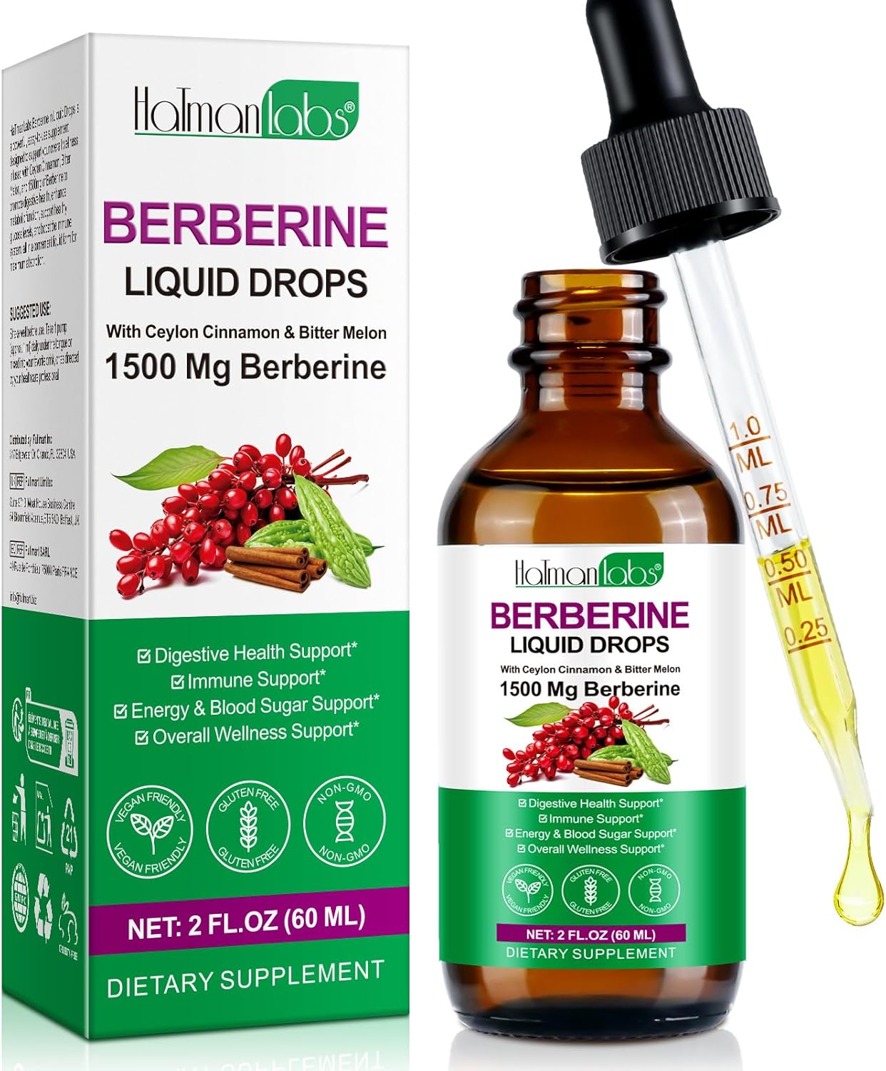 Berberine Liquid Drops, Berberine Supplement High Strength, 100% Absorption, Aids Blood Sugar Balance, Natural Ingredients, Pineapple Flavour, 60ml