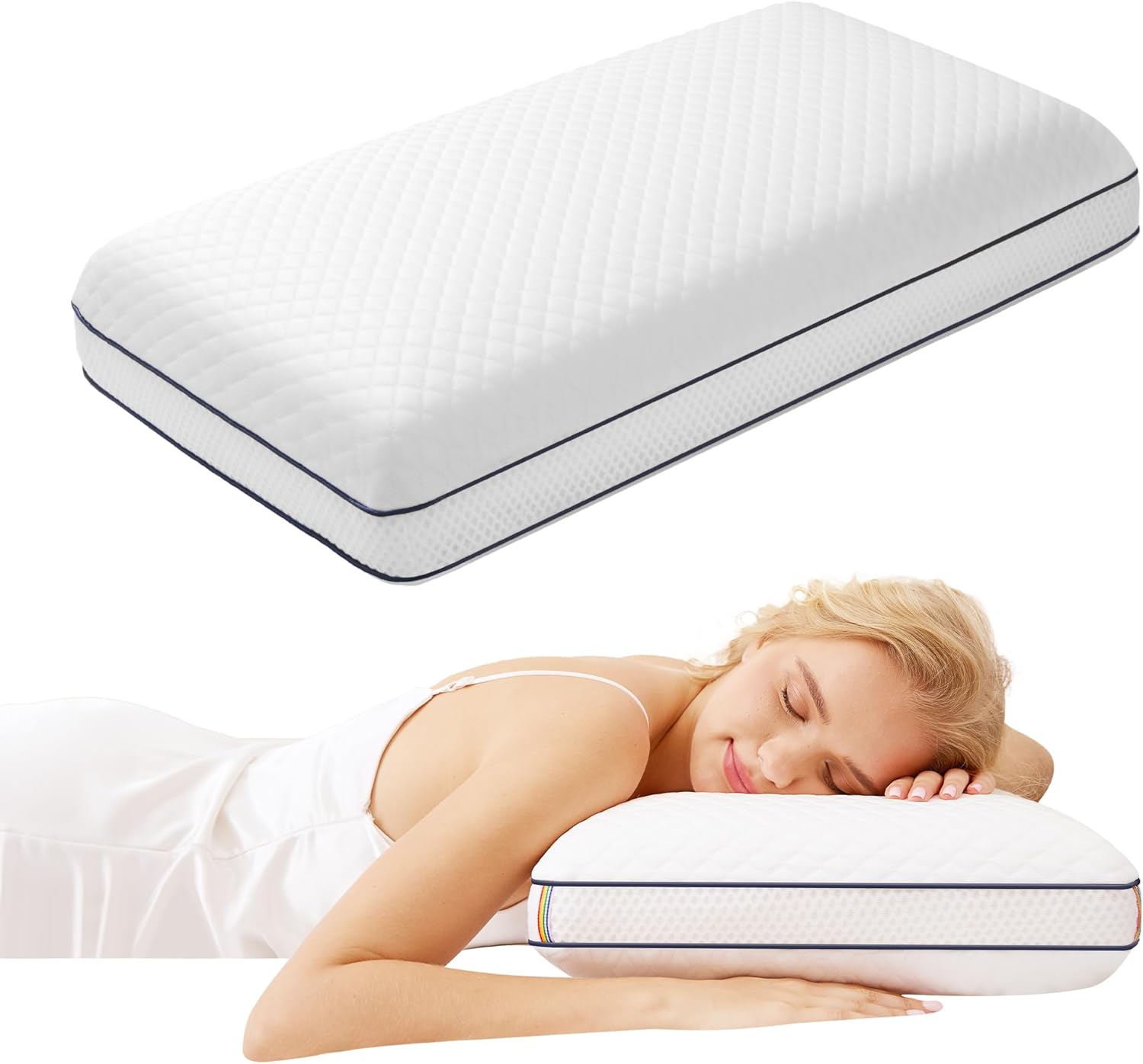 Autsel Memory Foam Pillow, Cooling Gel Pillows for Neck and Shoulder Pain, Ergonomic Pillow for Side Sleepers, with Removable Washable Cover, 60x40x10cm