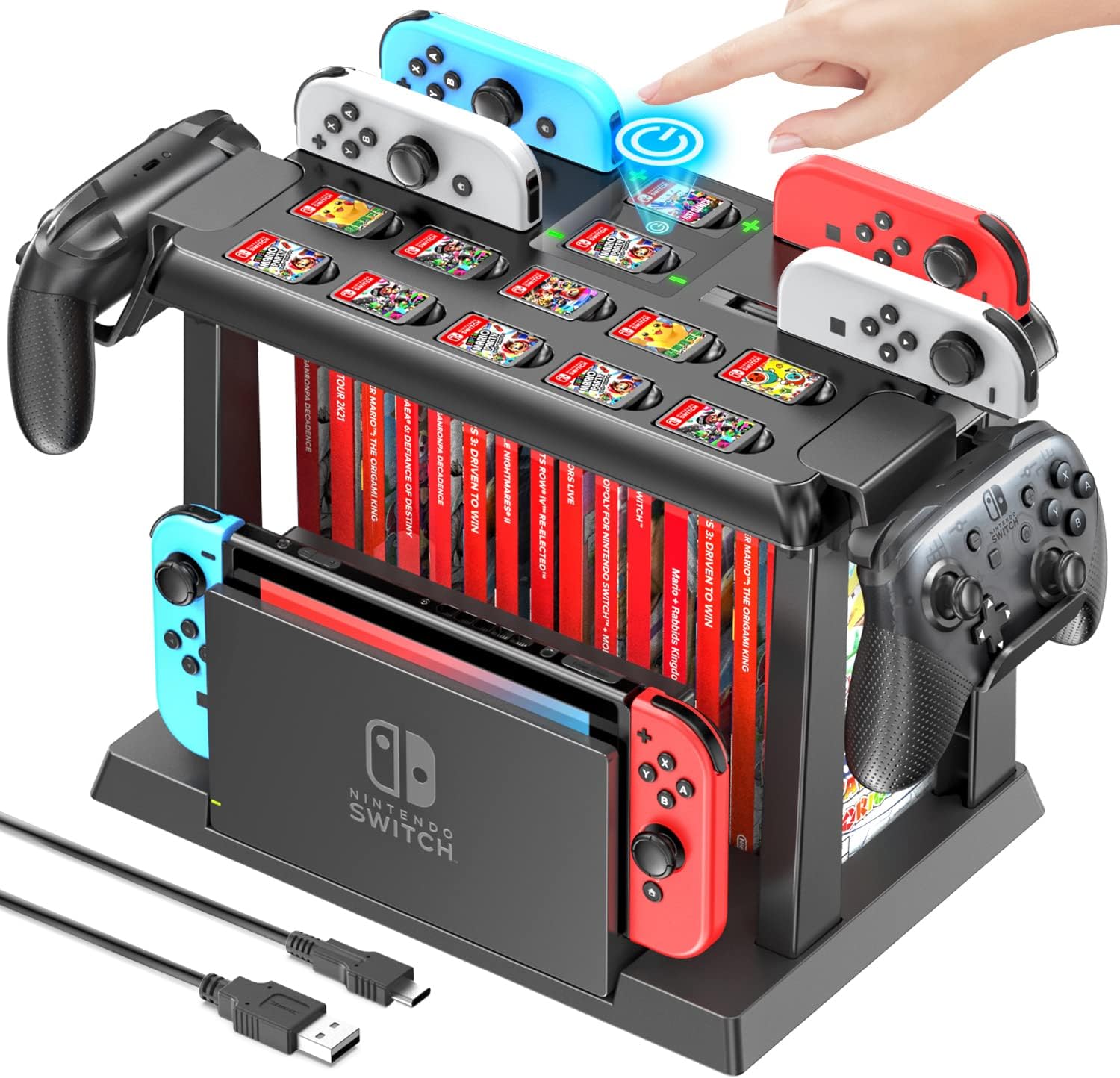 Switch Games Organizer Station with Controller Charger, Charging Dock for Nintendo Switch & OLED Joycons, Tokluck Switch Storage and Organizer for Games, TV Dock, Accessories Kit Storage