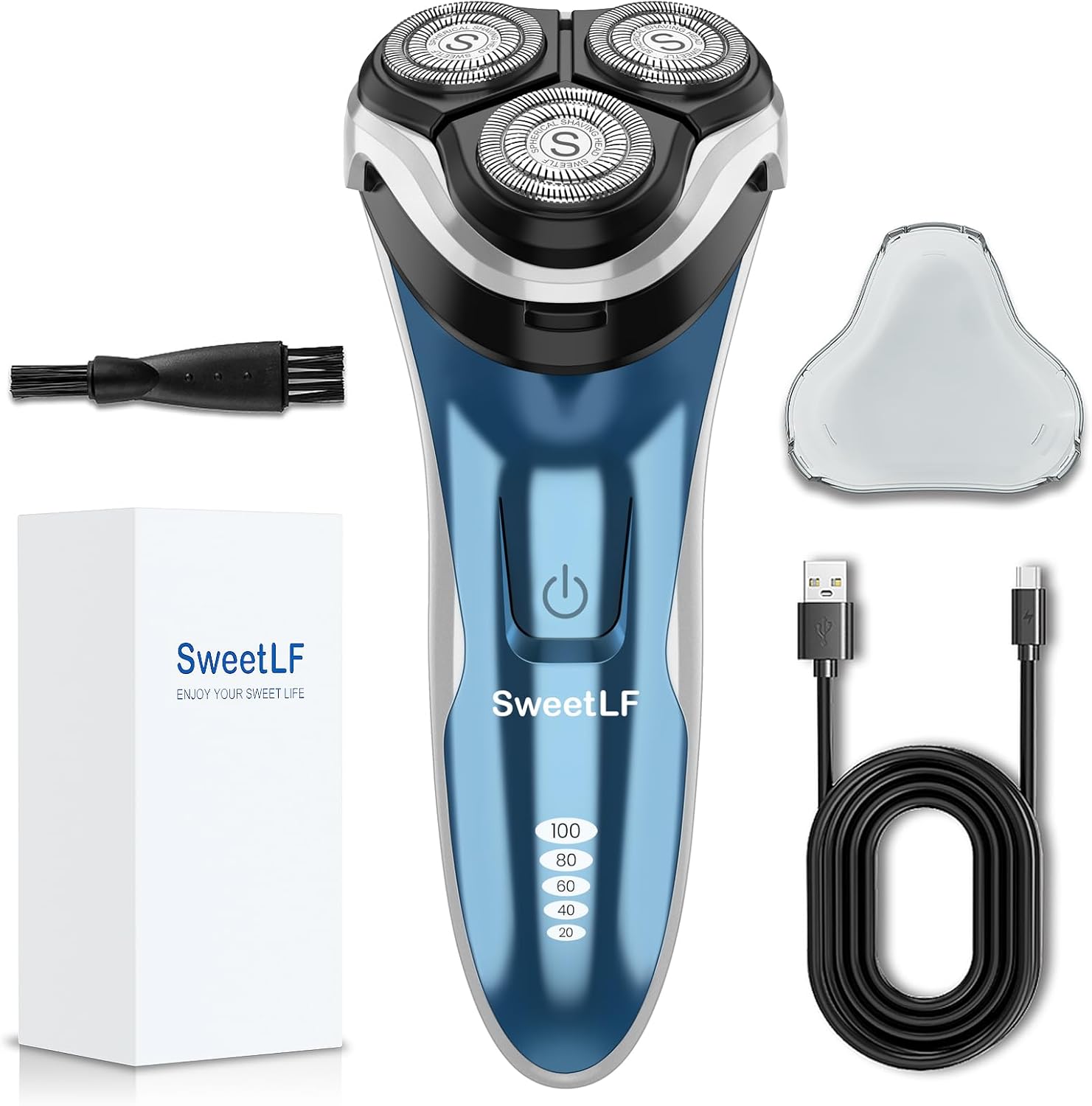 SweetLF Electric Razor for Men with Pop-Up Trimmer, IPX7 Waterproof Electric Shaver, Rechargeable Cordless Shavers for Men, Type-C, 120Mins Runtime, Plug & Play, Blue