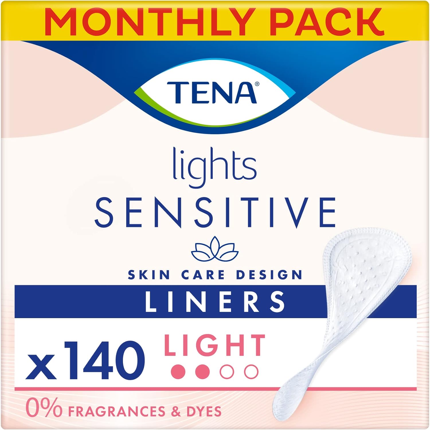 TENA Lights Light Liner, 140 Incontinence Liners ( 28 x 5 packs) for Women with Sensitive Skin, Breathable and Unscented Liner for Light Bladder Weakness and Incontinence