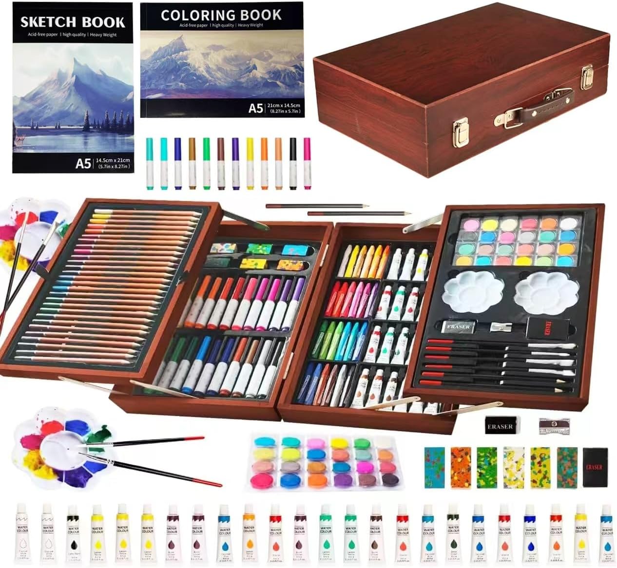 KINSPORY 139 PCS Art Set for Kids, Deluxe Painting Drawing Art Supplies Case Gift for Teens Boys Girls 4 5 6 7 8 9 10 11 12 (Brown)