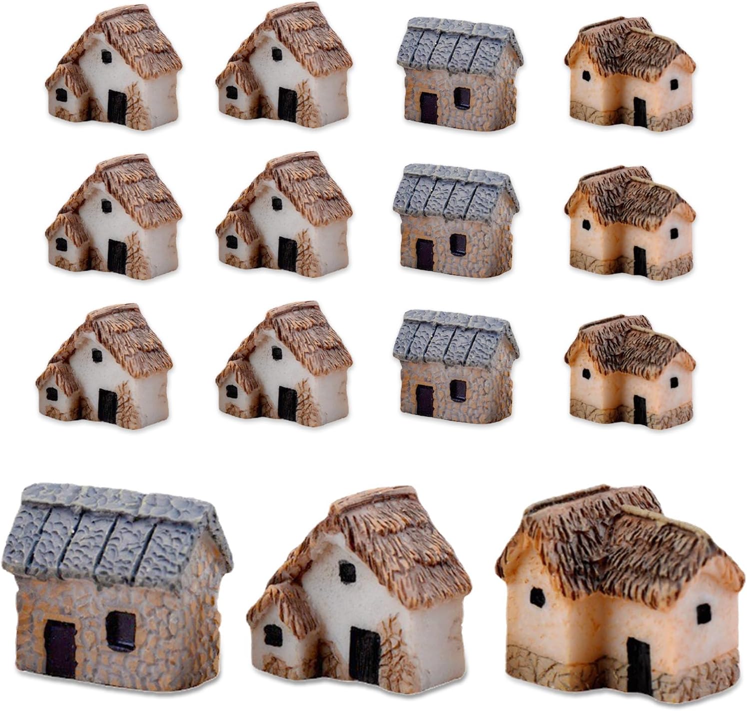 12pcs Mini House Village Resin Miniature Houses Small Figurine Buildings for Crafts Fairy Backyard Decoration Little Wooden Homes Casas to Live In for Planting Bonsai Succulent Outdoor Ornament