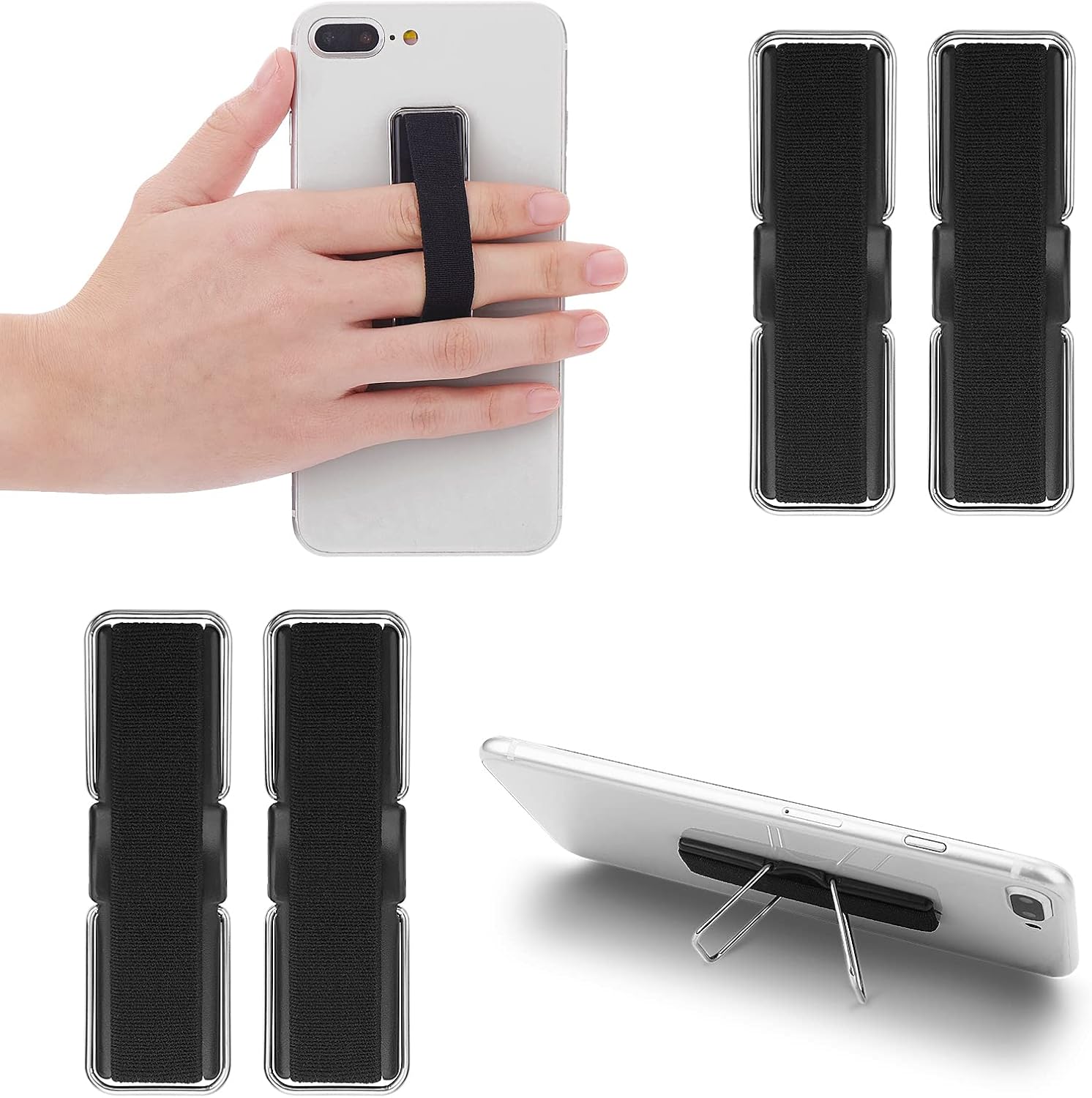 Molain Finger Strap Phone Holder - 4pcs Elastic Grip Stands for Smartphones & Small Tablets (Black)