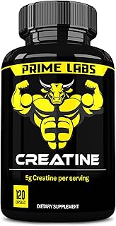 Prime Labs Creatine Pills - Creatine Monohydrate Capsules for Men & Women - 5g (5000mg) Pure Creatine per Serving - Muscle Growth, Muscle Recovery, Brain Function - Workout Supplement - 120 Count