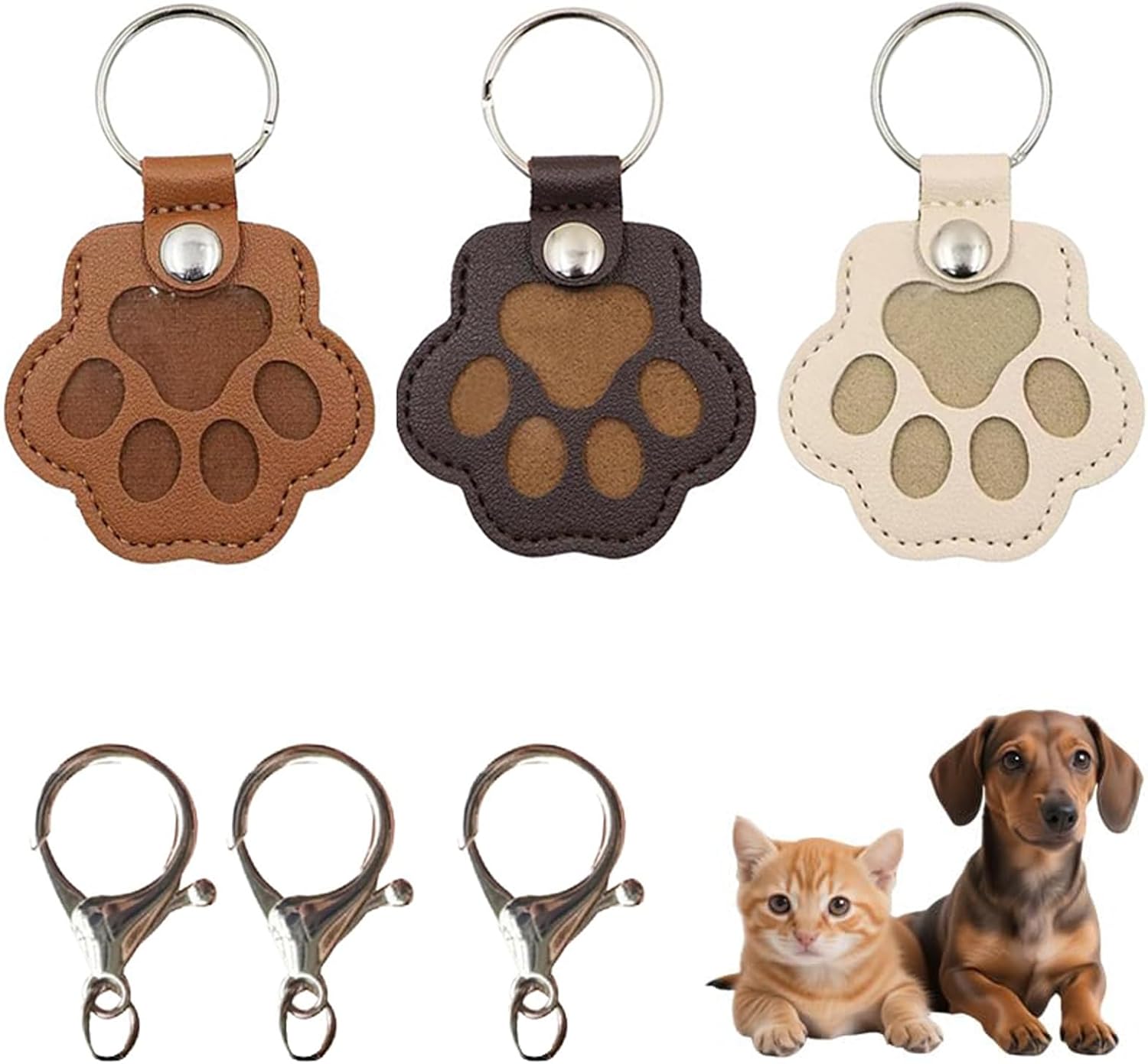 3PCS Dog Hair Collector Keychain, Dog Hair Storage Keychain, Cute Paw Keychains Pet Hair Keepsake Keyring, Leather Pet Memorial Keychains, Memorial Collection Keyring Gift for Pets Lovers