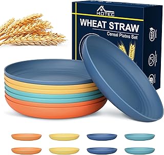 HOTEC 9inch Unbreakable Deep Dinner Plates, Set of 8 Wheat Straw Plastic Plates Dishwasher Safe Kitchen Plates Dinnerware