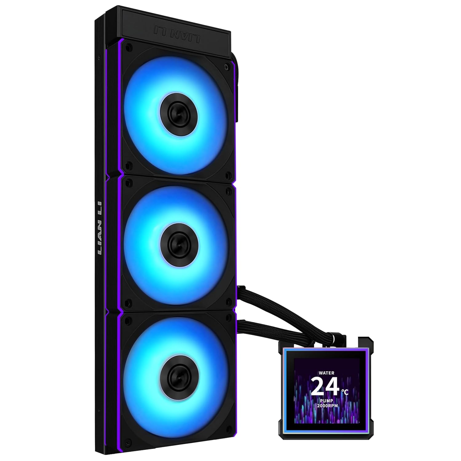 Lian Li HydroShift II LCD-S 360CL All In One CPU Cooler – 360mm Radiator, 3.4” IPS LCD Display, Integrated Tube Cabling, Magnetic Mount Design, Three UNI FAN CL Wireless RGB Fans - Black