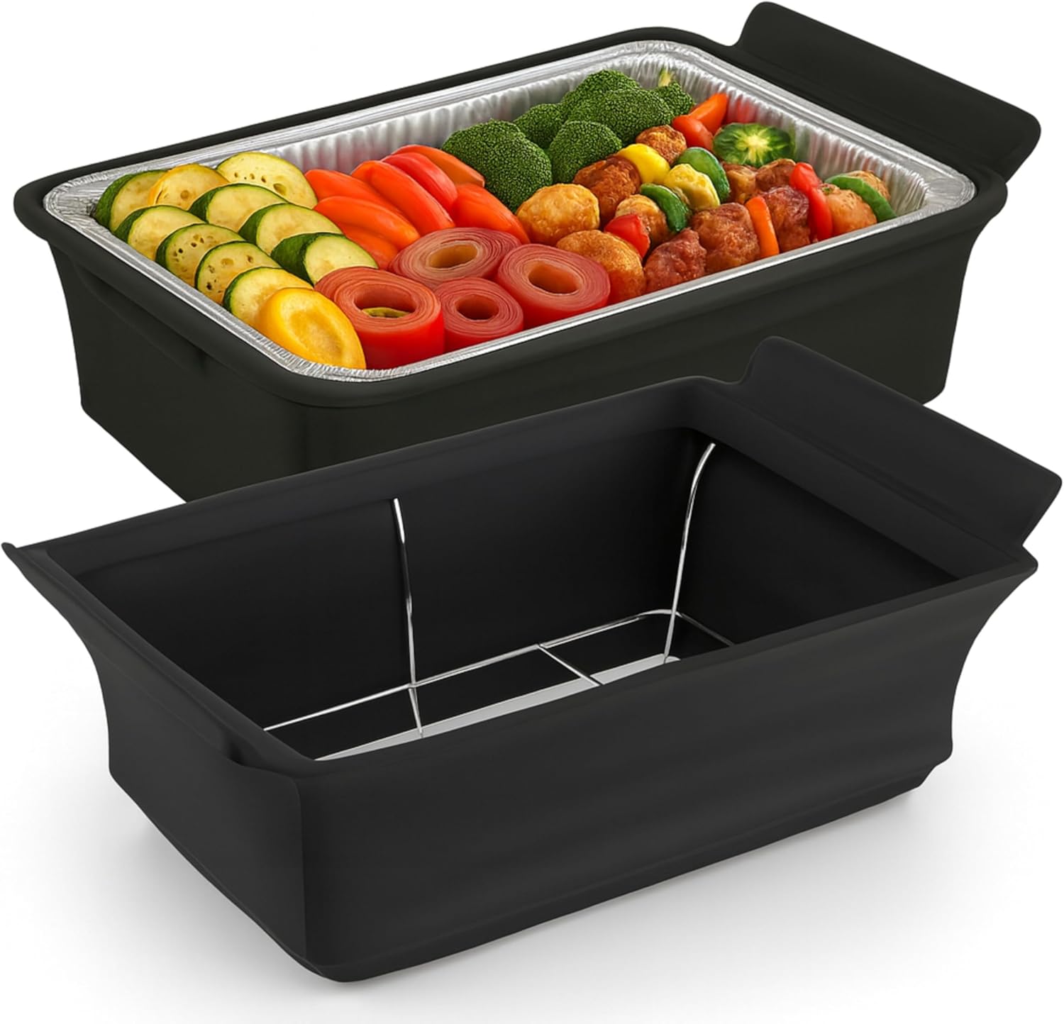 Chafer Wind Guard by Merchlio- 2 Pack | Handle Covered Chafing Dish Wind Cover | Fitted & Washable, Elegant & Functional Catering Decoration | Black